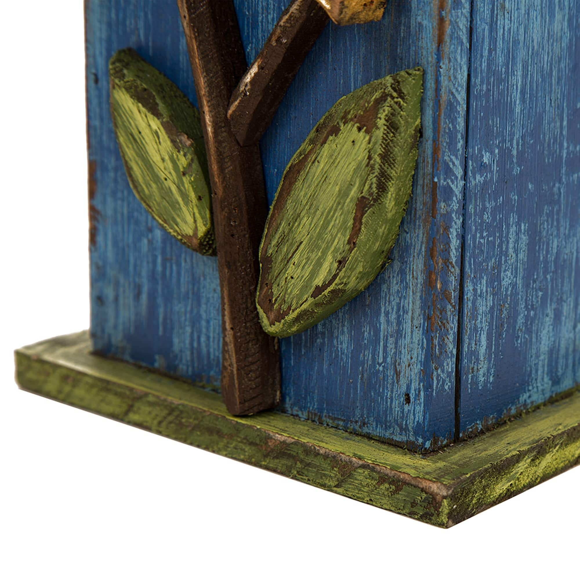 Glitzhome&#xAE; Distressed Wooden Birdhouse with Leaves