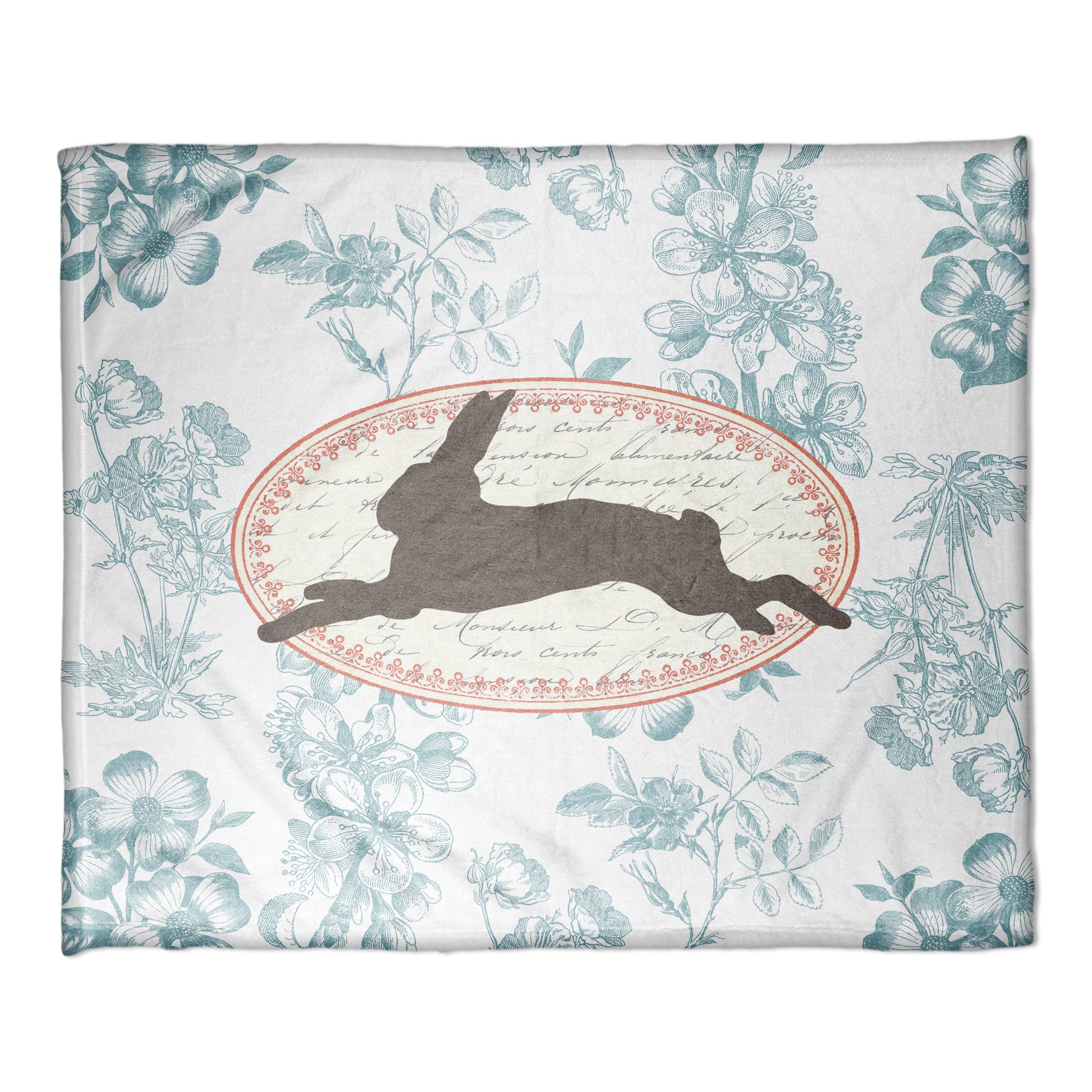 Vintage Florals Rabbit Throw Blanket