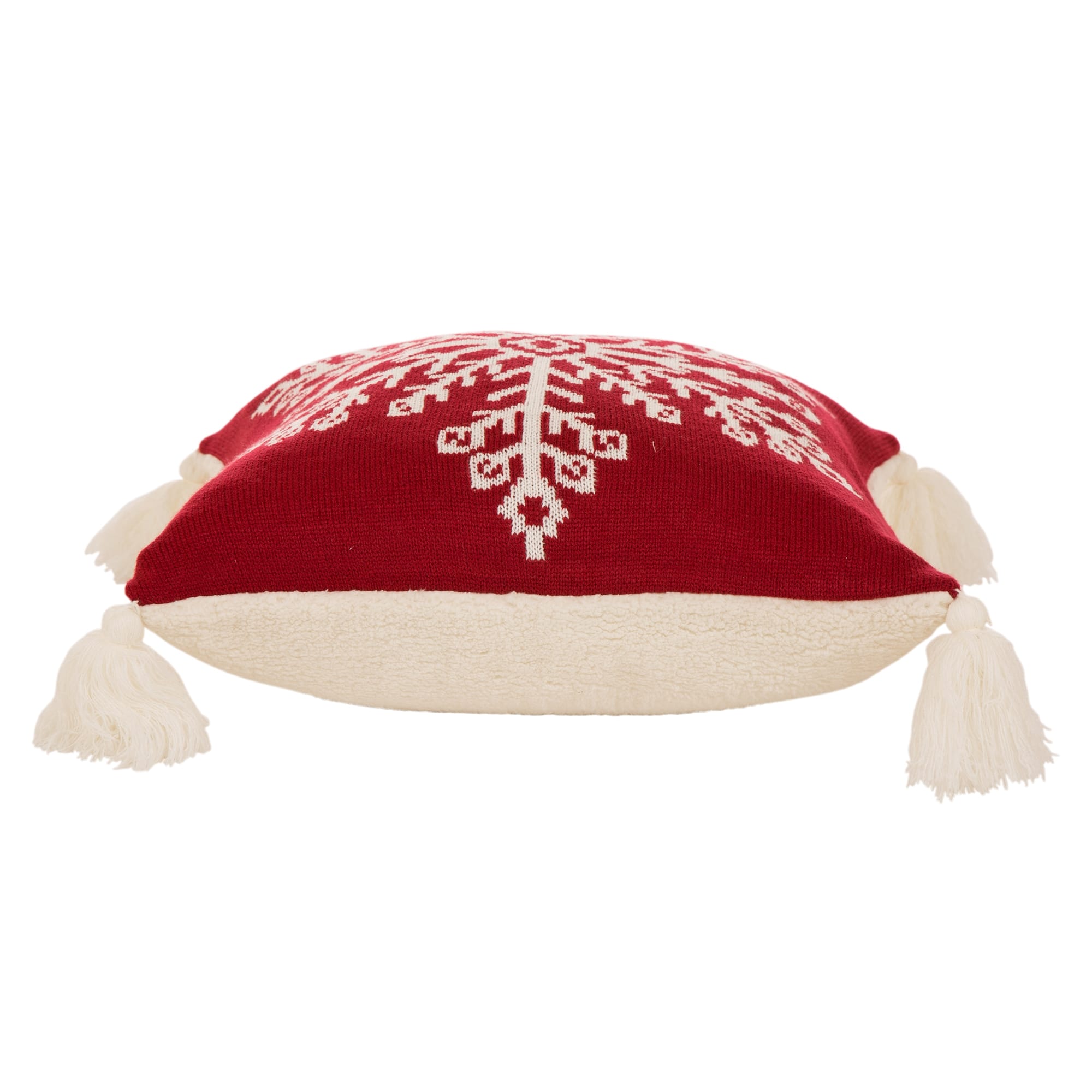 Glitzhome&#xAE; 18&#x22; Knitted Snowflake Red Pillow Cover with Tassels