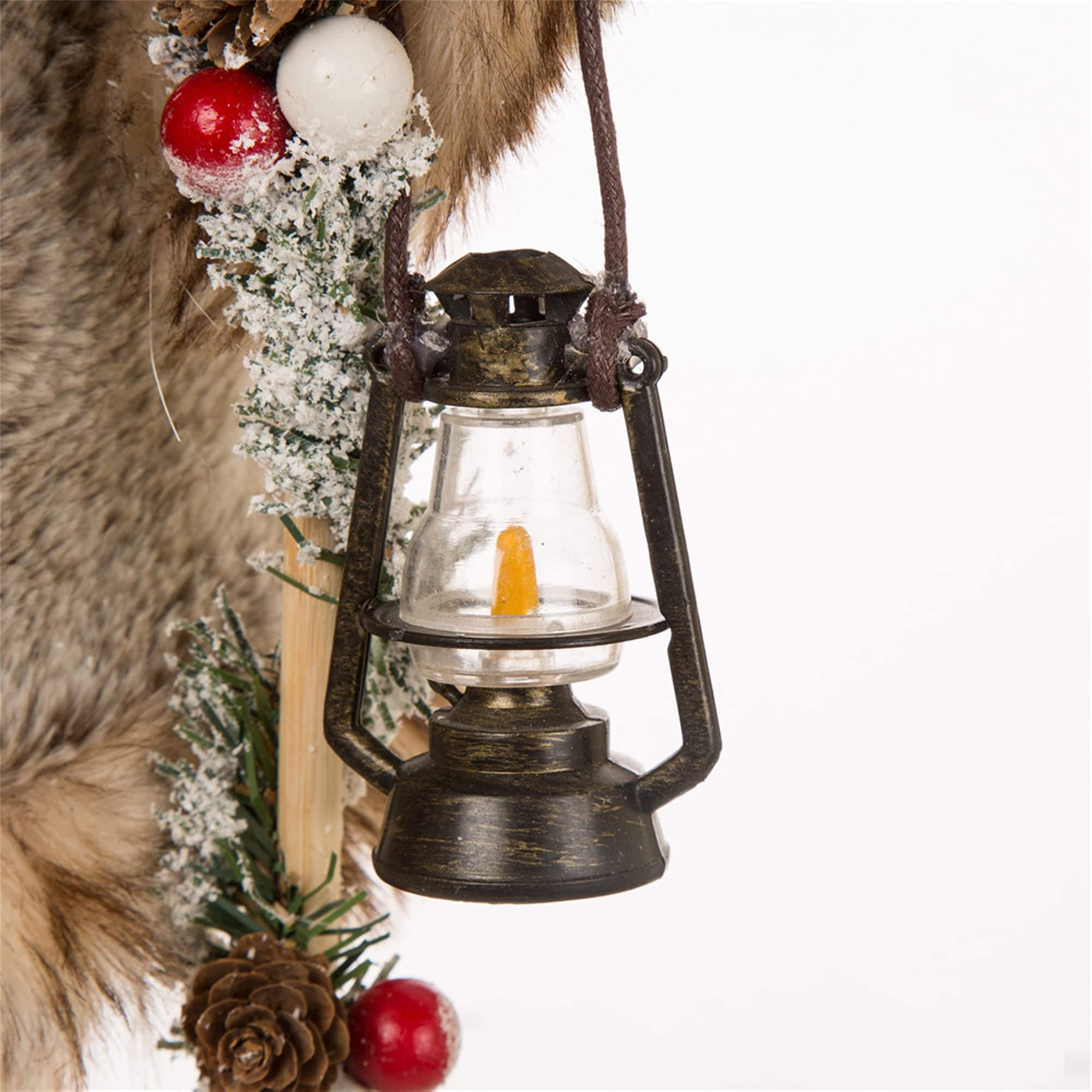 Glitzhome&#xAE; 18&#x22; Christmas Light Brown Faux Fur Santa Figurine