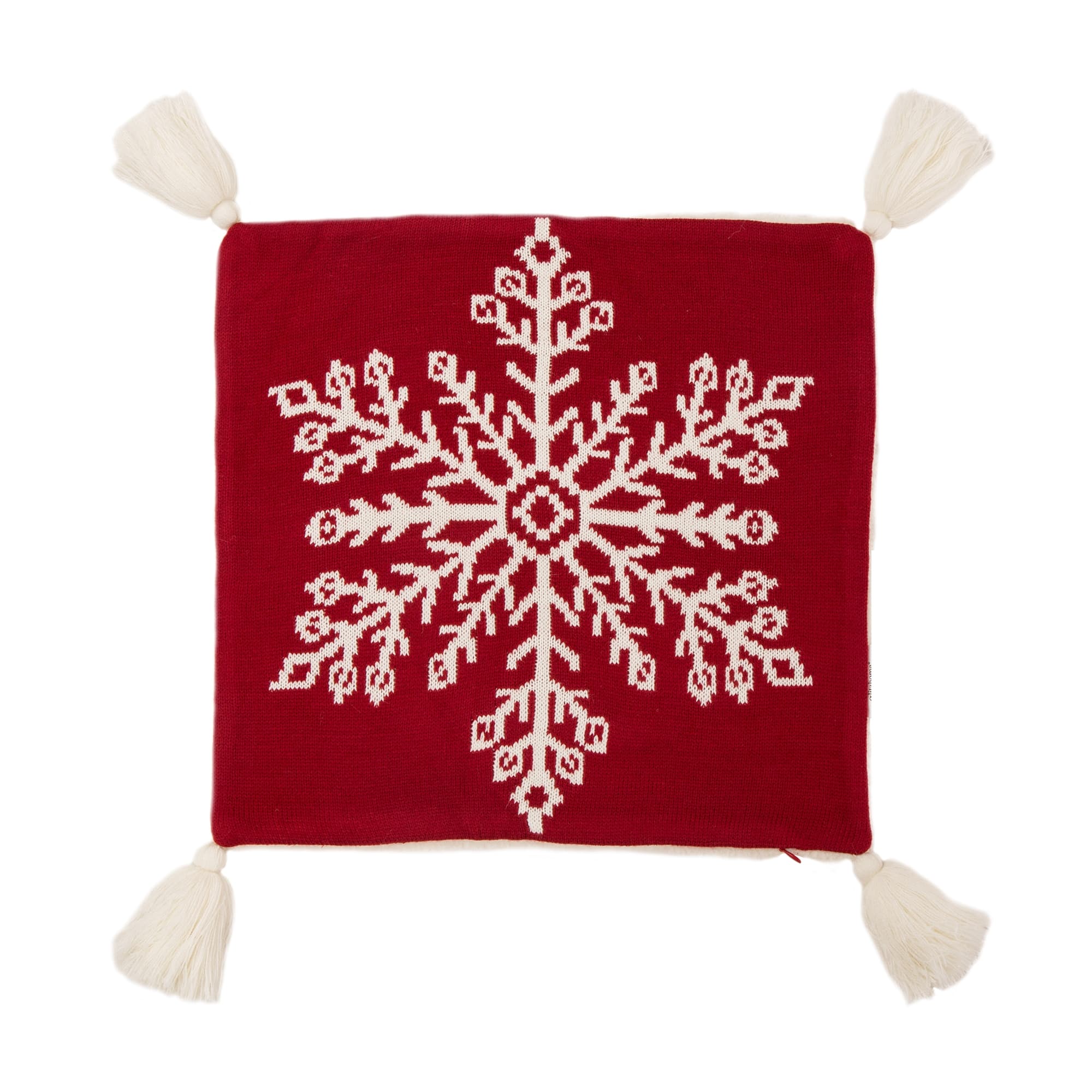 Glitzhome&#xAE; 18&#x22; Knitted Snowflake Red Pillow Cover with Tassels