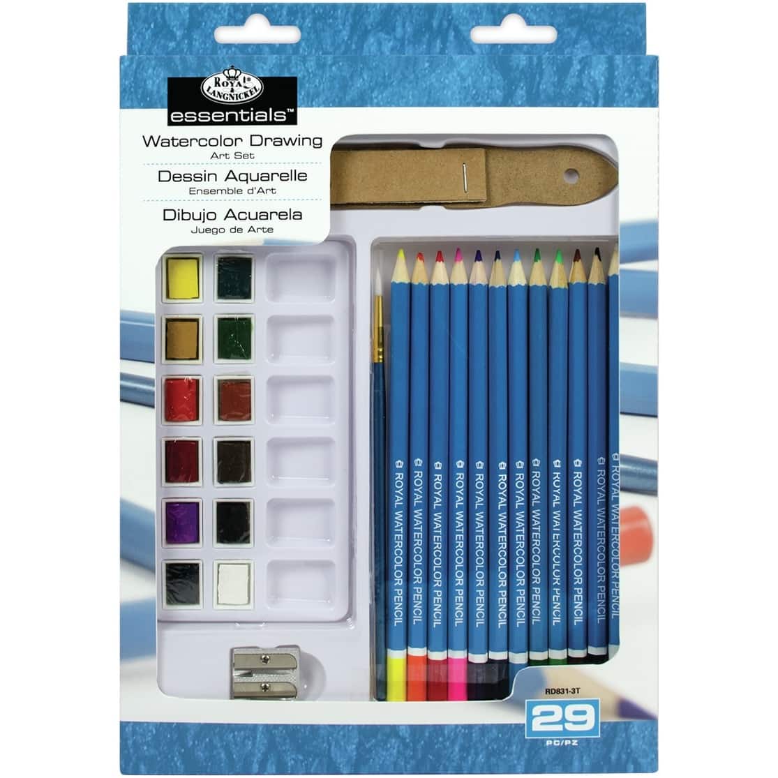 Royal & Langnickel Watercolor Drawing Art Set,Essential Clear View,29 Pieces,Artist Paint,Pencil,Drawing Set
