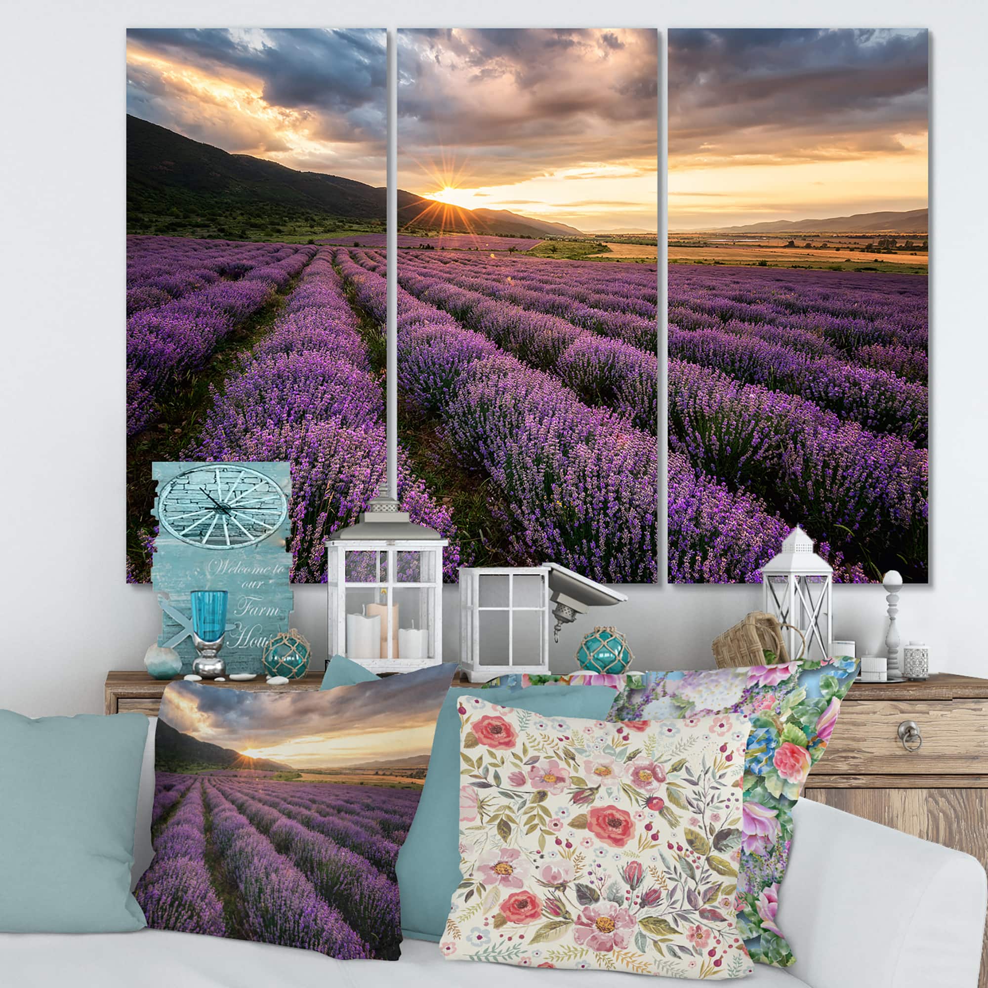 Designart - Sunrise & Dramatic Clouds Over Lavender Field VI