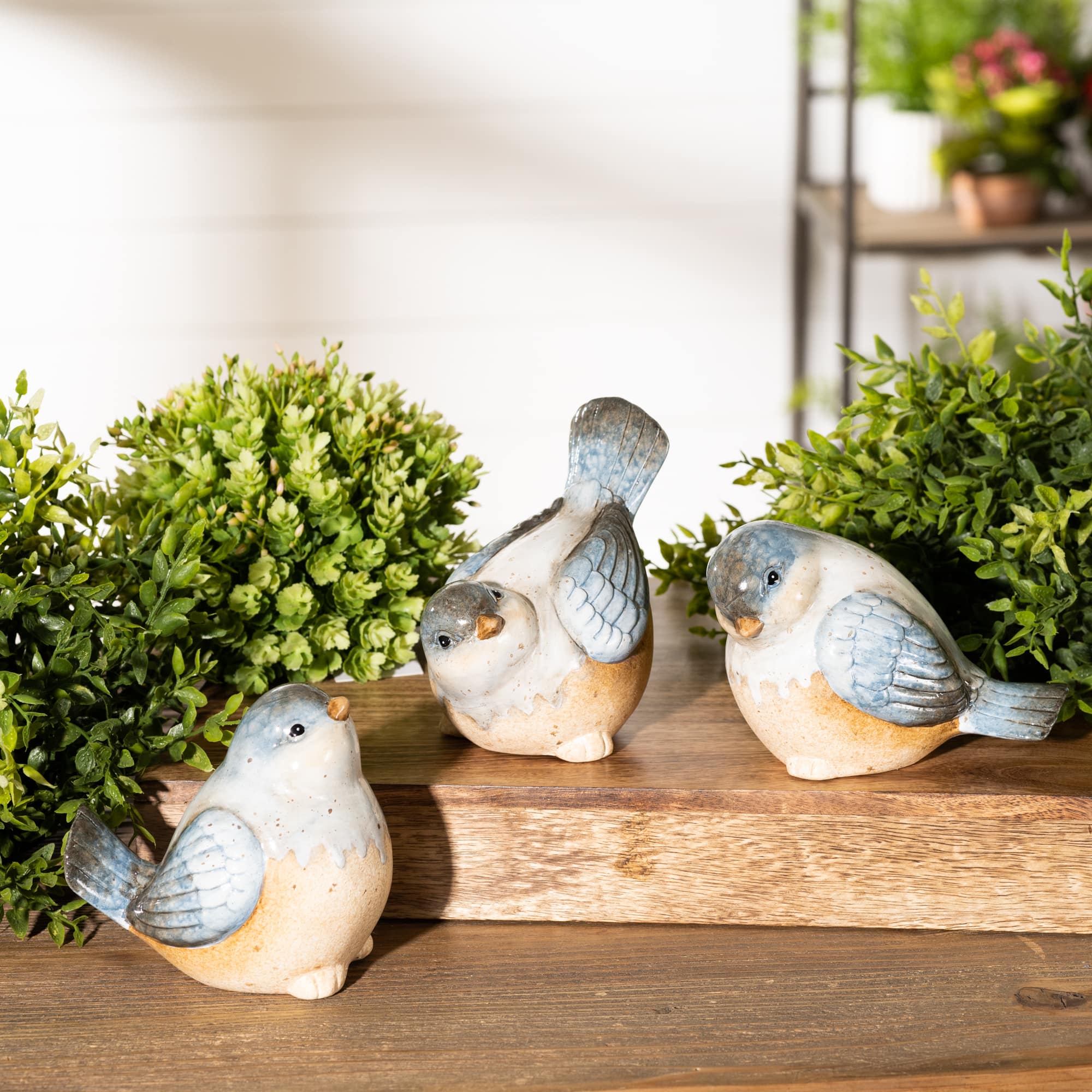 Ceramic Bird Figurines with Unglazed Accents Set