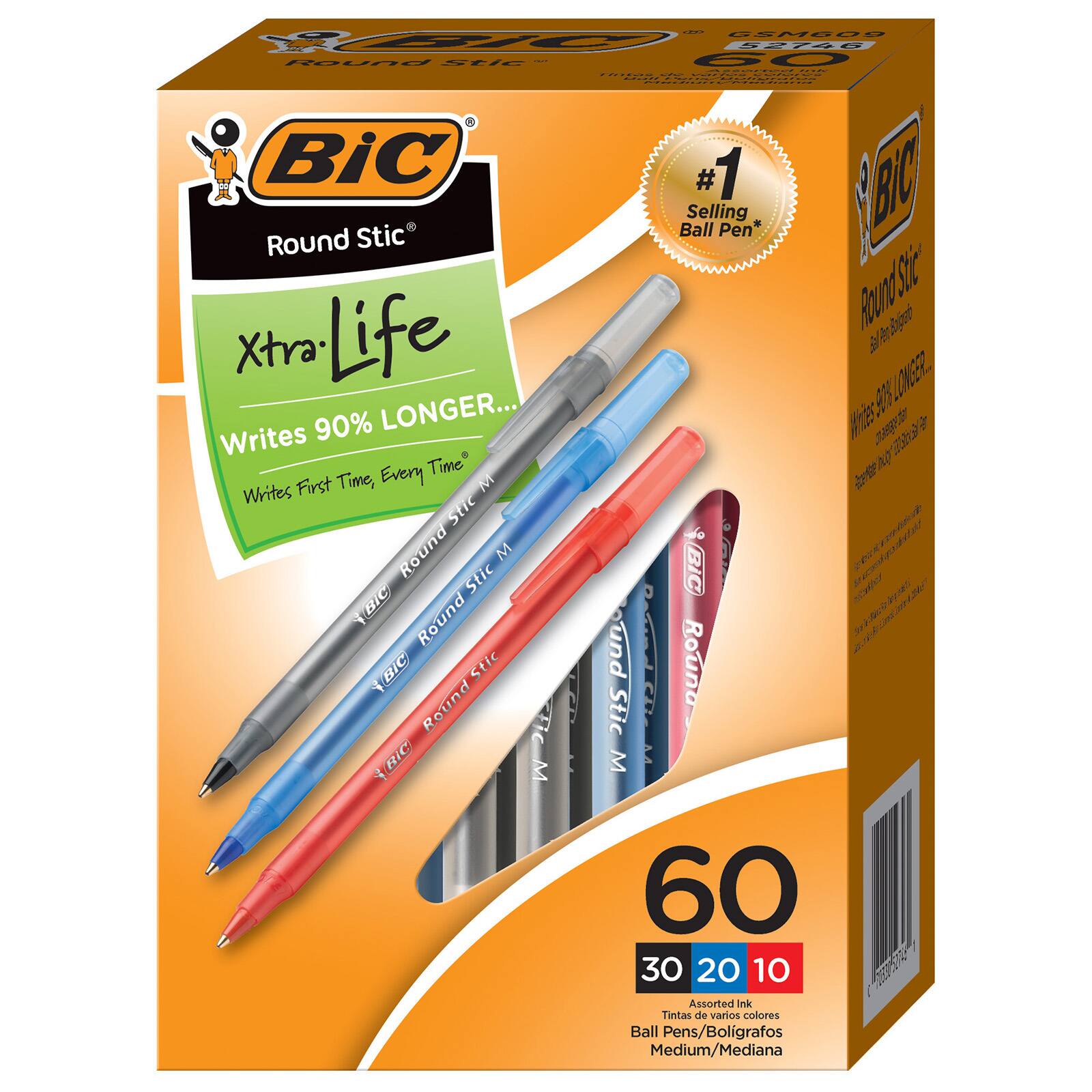 BIC® Round Stic Xtra Life Ballpoint Pen, 2 Box of 60