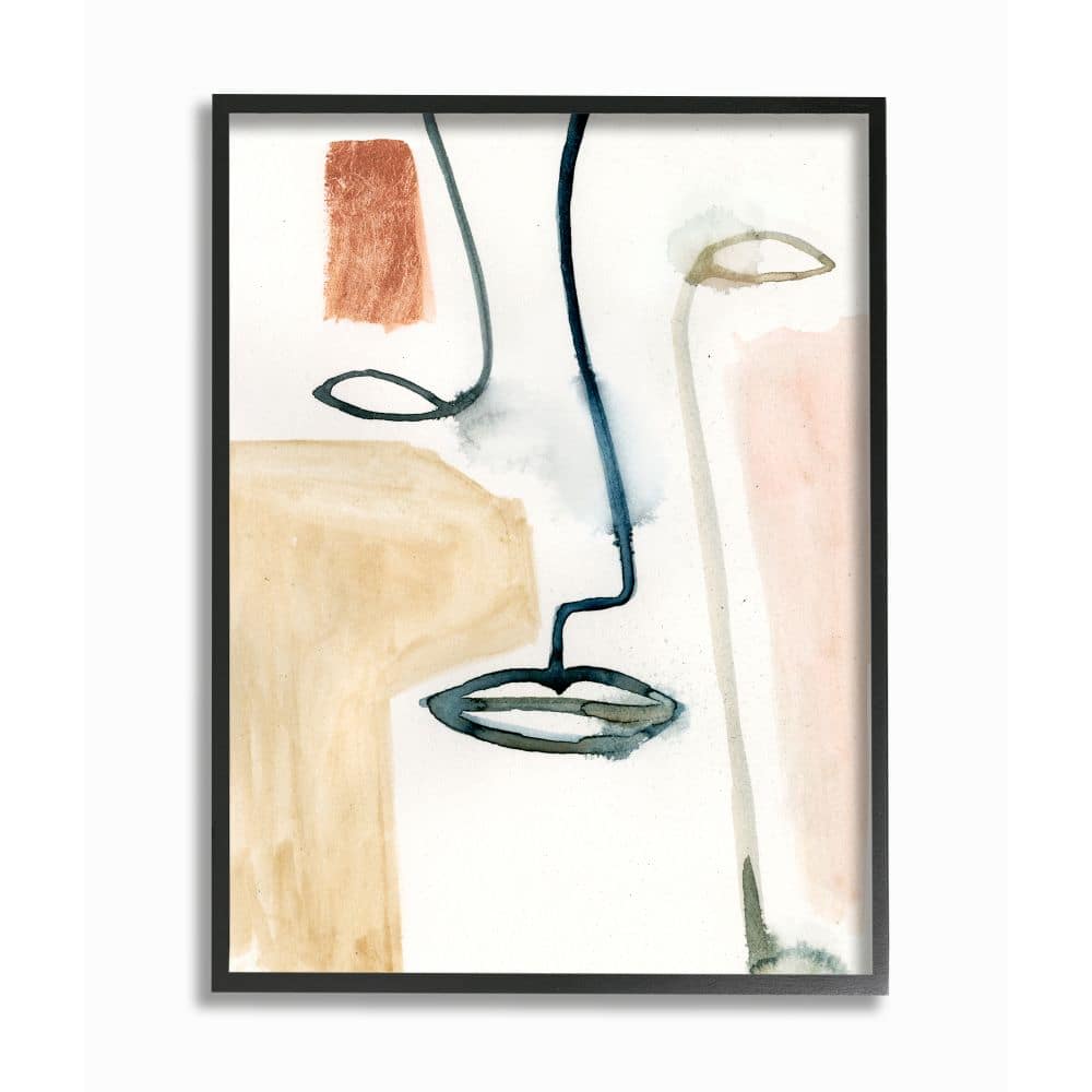 Stupell Industries Abstract Line & Color Block Face Wall Art in Black Frame