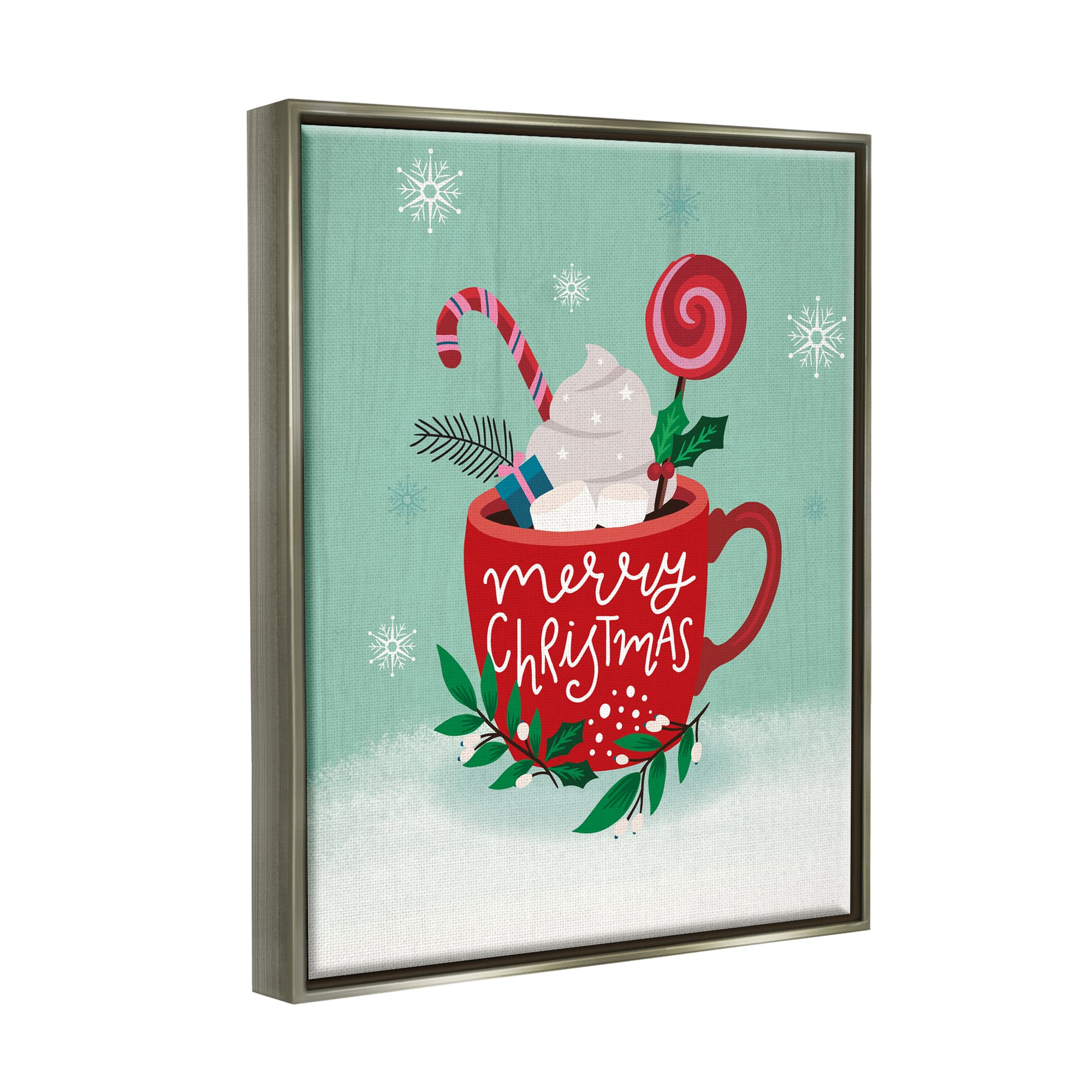 Stupell Industries Merry Christmas Warm Cocoa Framed Floater Canvas Wall Art
