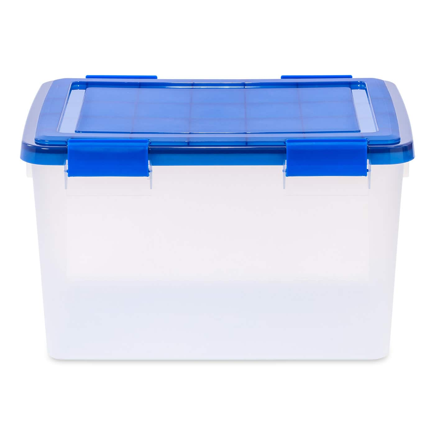 IRIS Element Resistant Clear Plastic Storage Boxes with Blue Lid