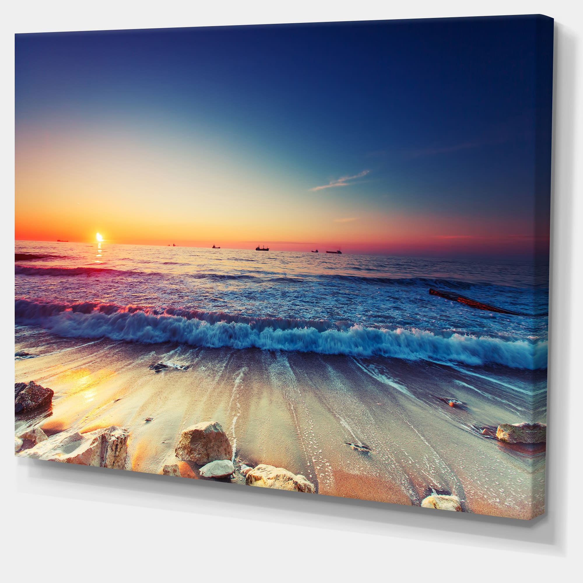 Designart - Beautiful Sunrise over Blue Sea - Seashore Canvas Art Print