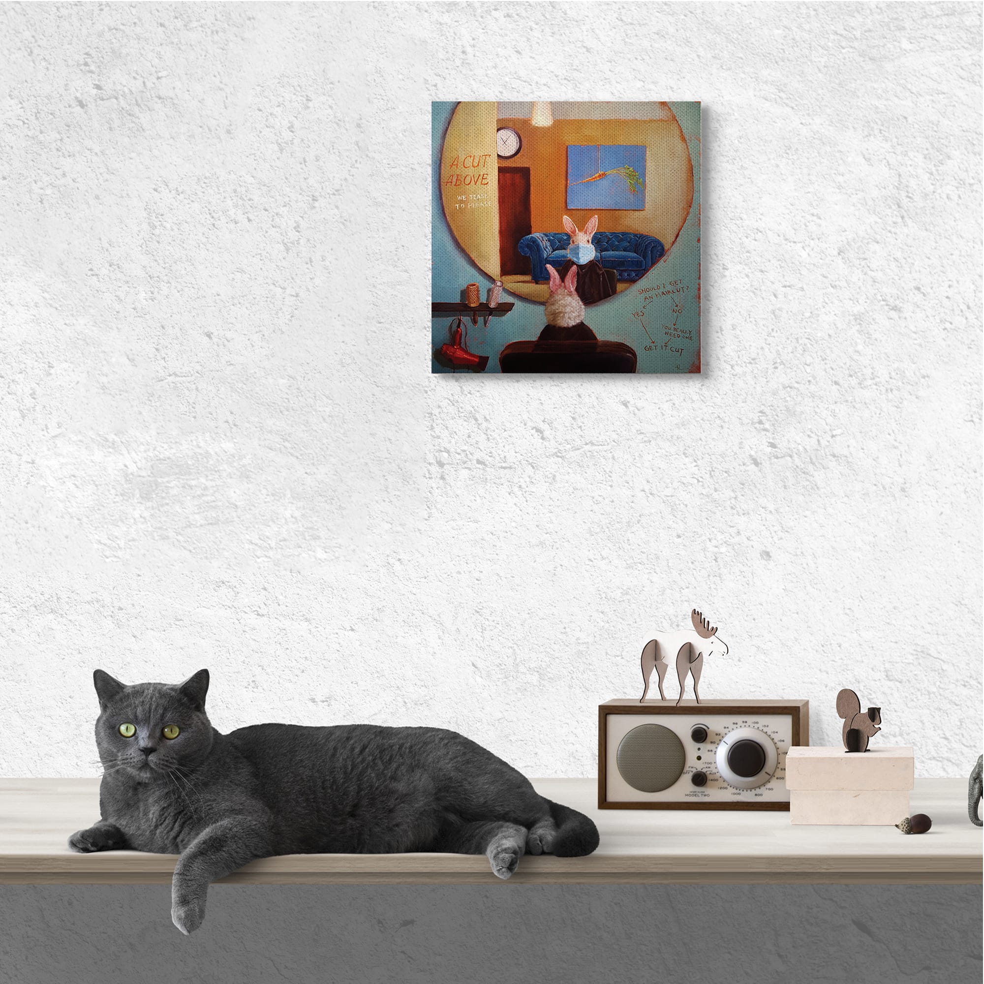 Stupell Industries Rabbit At Hair Salon Funny Blue Face Mask Canvas Wall Art