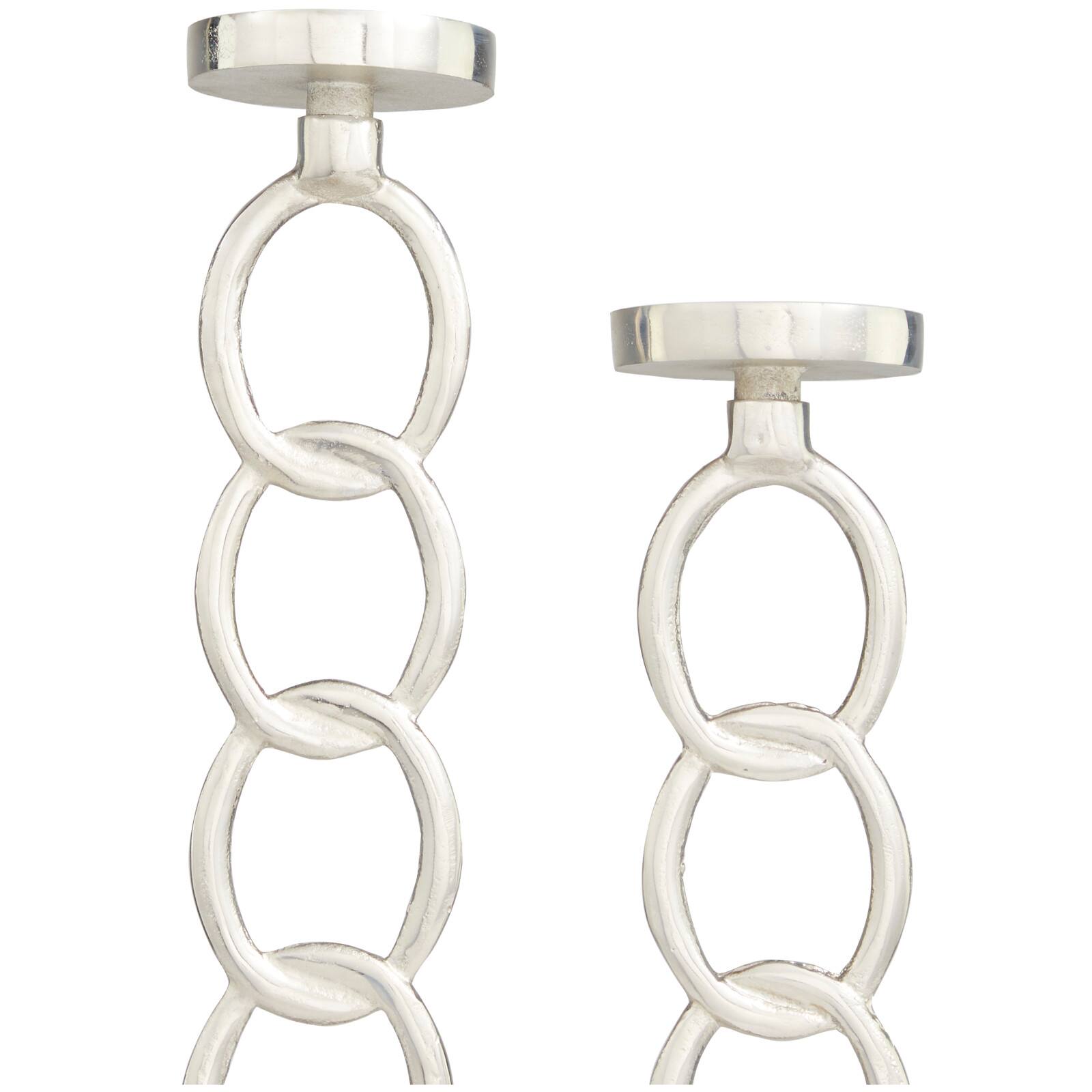 Silver Metal Geometric Candle Holder Set