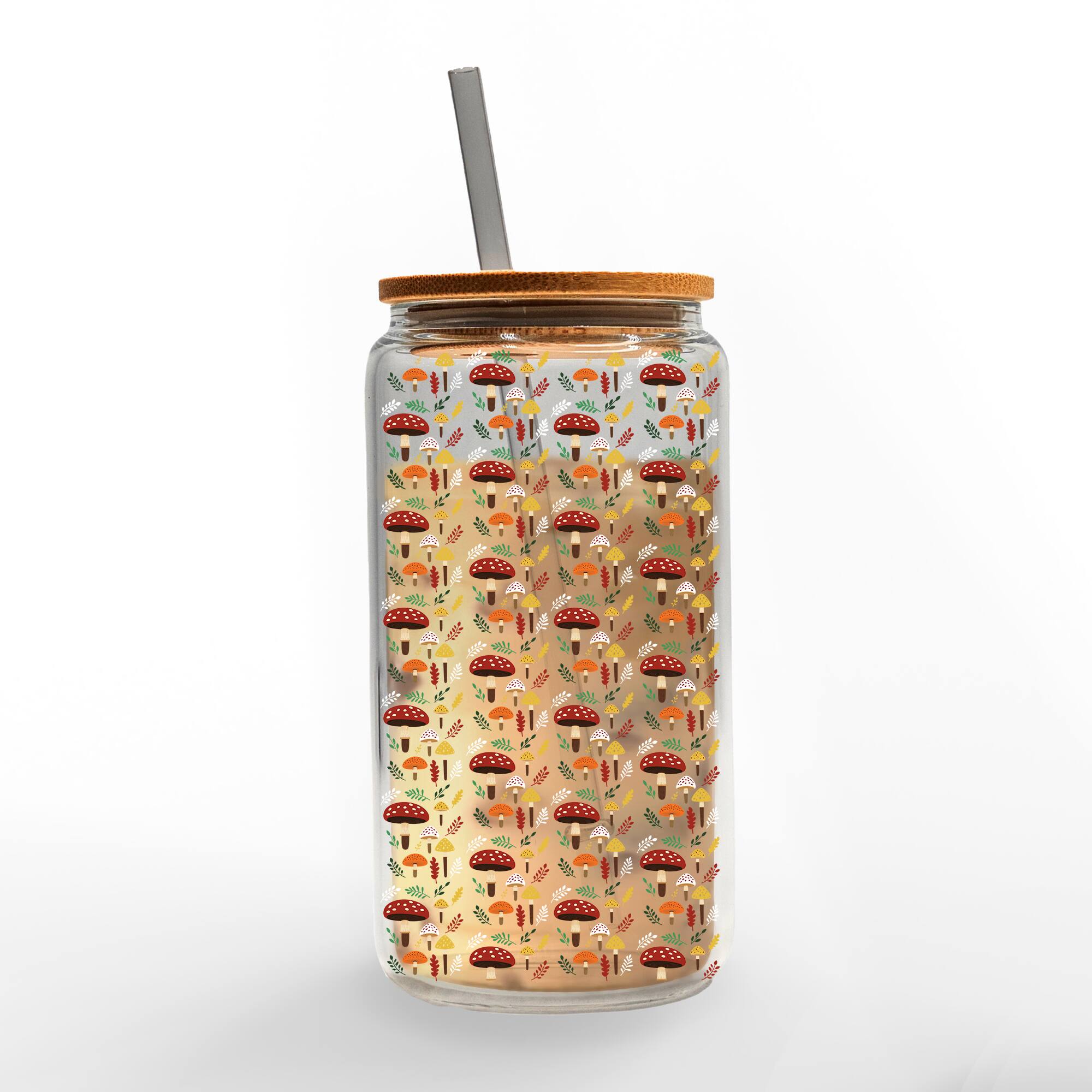 Mushroom Pattern 16oz. Glass Can Cup