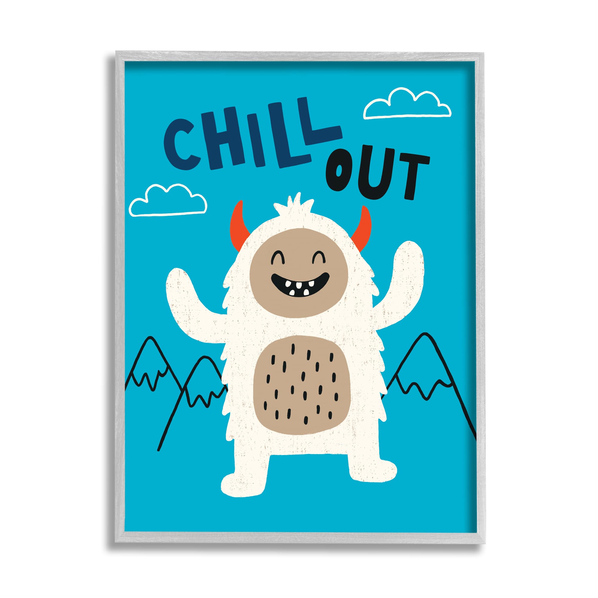 Stupell Industries Chill Out Phrase Abominable Snowman Winter Yeti in Gray Frame Wall Art