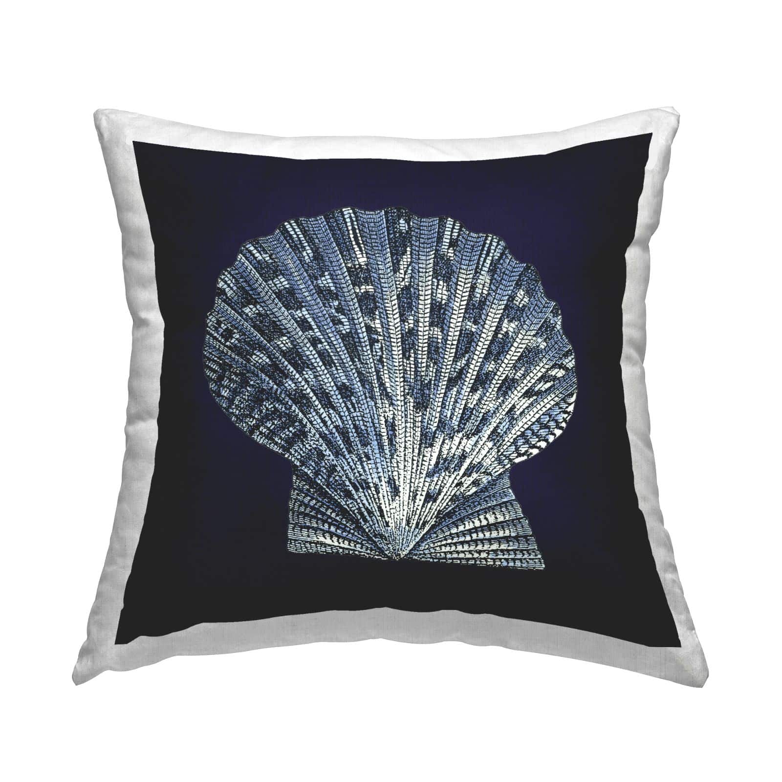 Stupell Industries Distressed Navy and White Scallop Shell Throw Pillow 18" x 18"