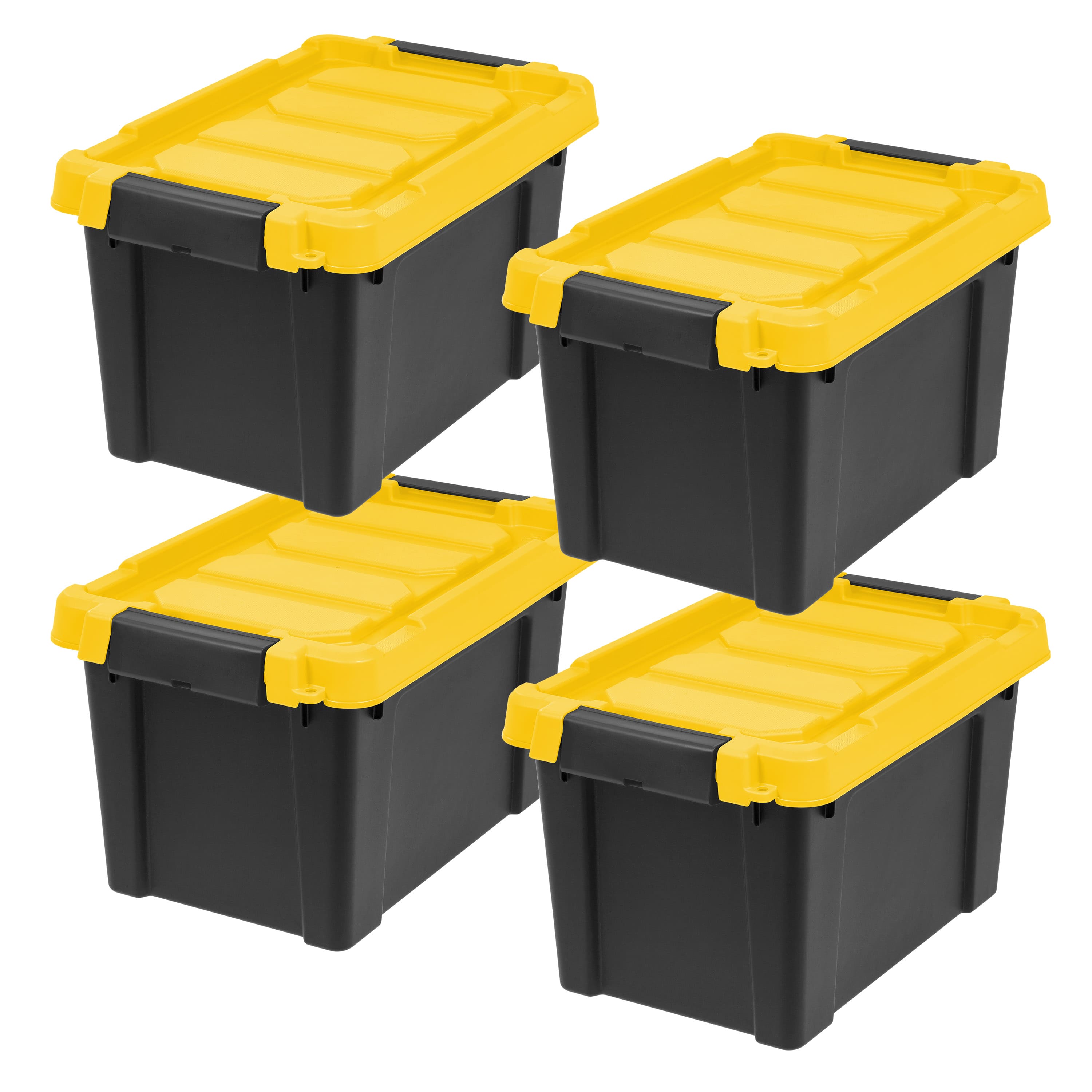 IRIS® 21.9qt. Black Store-It-All Utility Totes with Yellow Buckle Lids, 4ct.