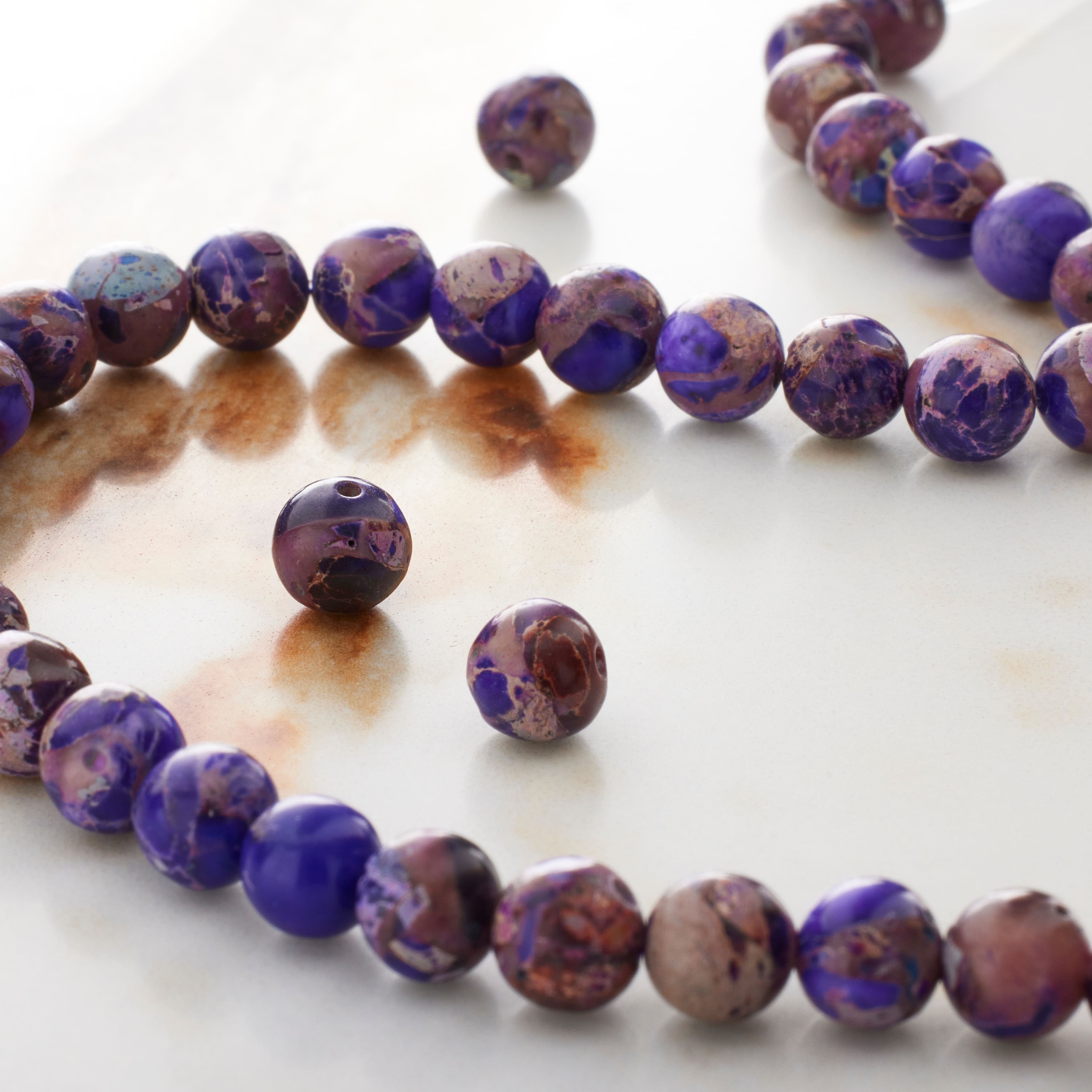 12 Pack: Purple Dyed Imperial Jasper Round Beads by Bead Landing™