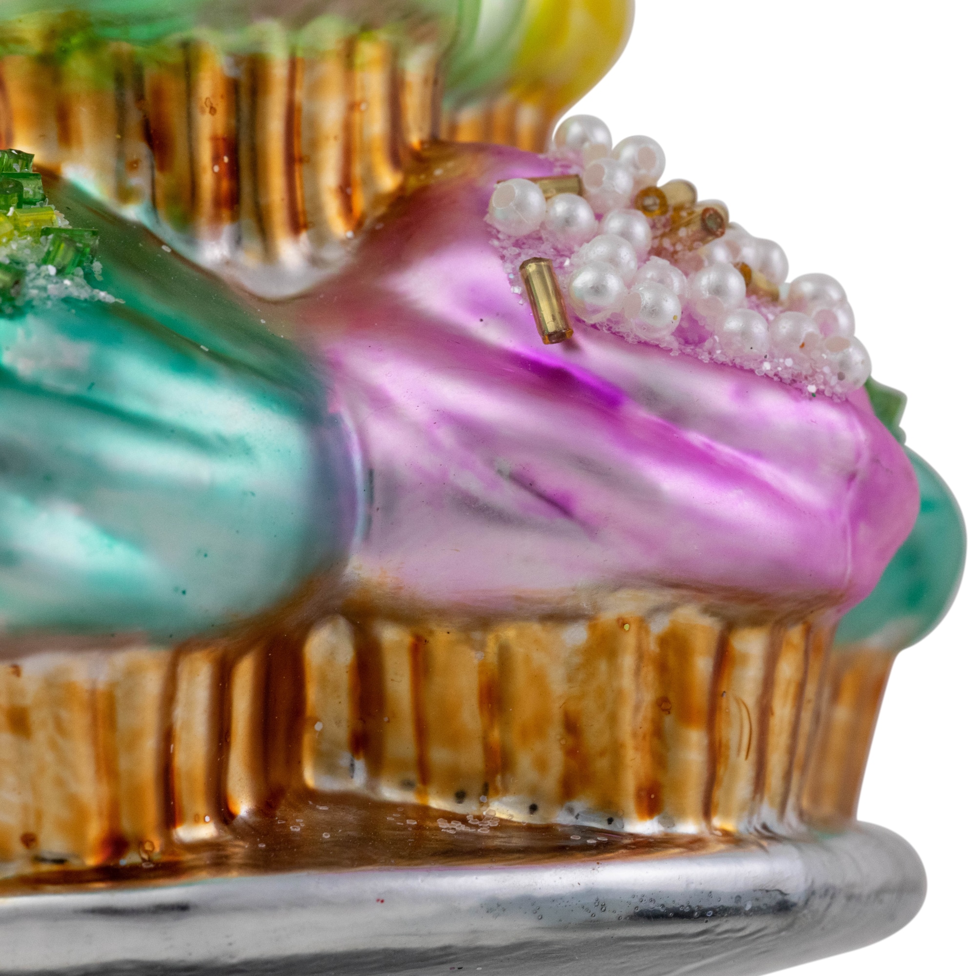 Pink &#x26; Blue Cupcake Tower Glass Christmas Ornament