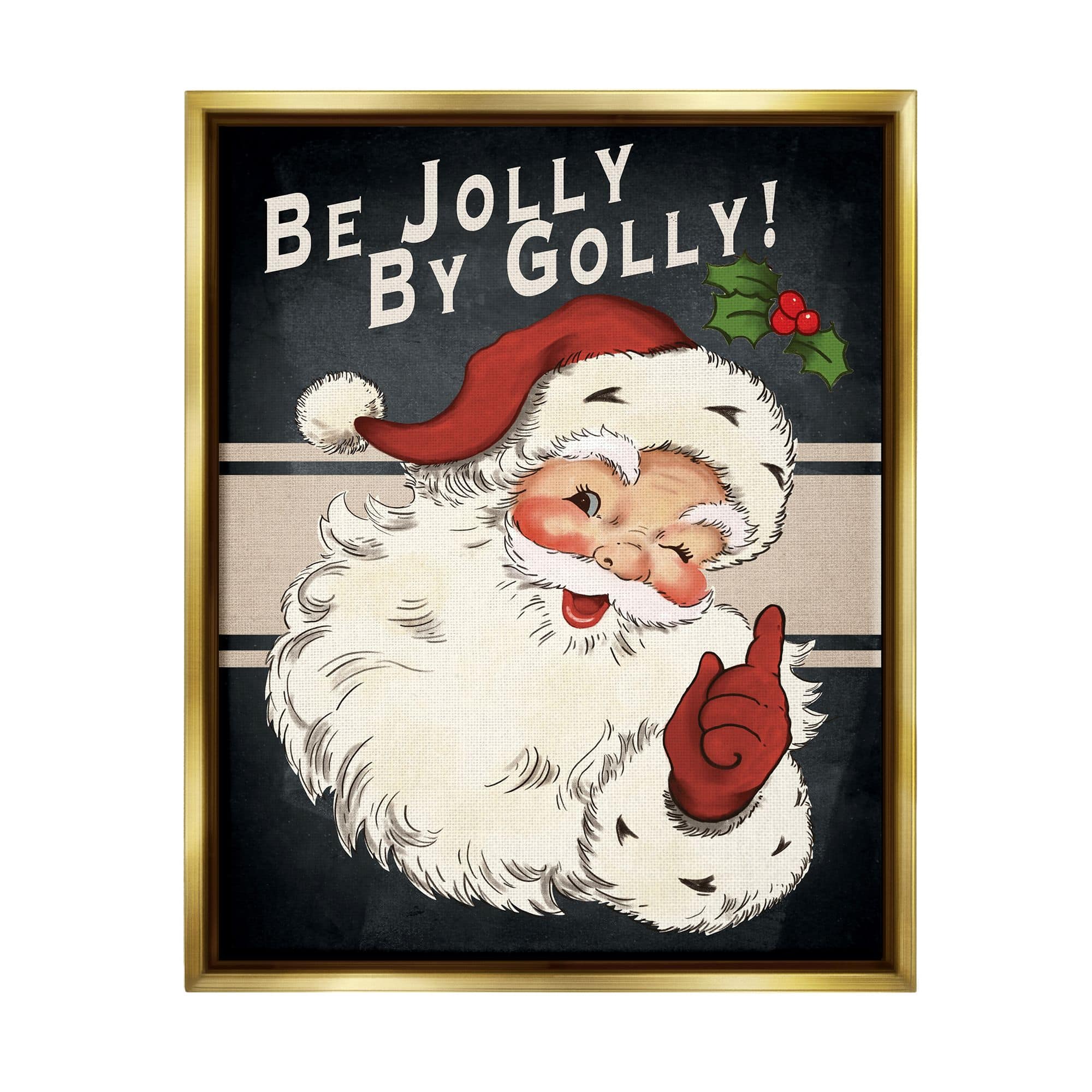 Stupell Industries Be Jolly By Golly Vintage Christmas Santa Framed Floater Canvas Wall Art