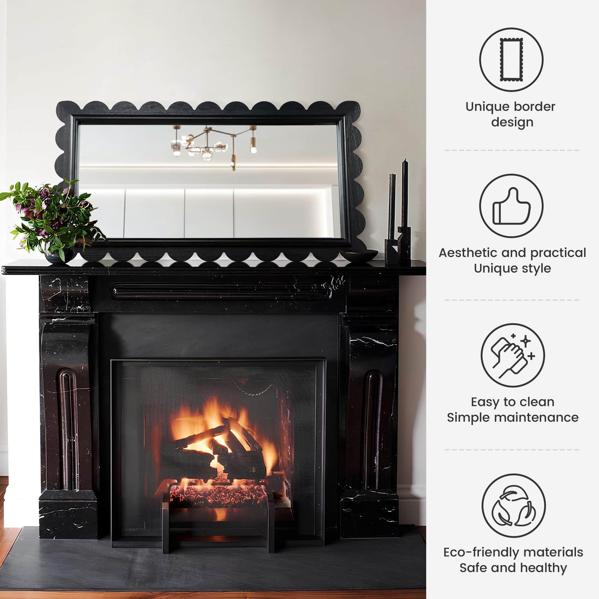 Glitzhome&#xAE; 42.5&#x22; Modern Black Wood Frame Wavy Rectangle Wall Mirror