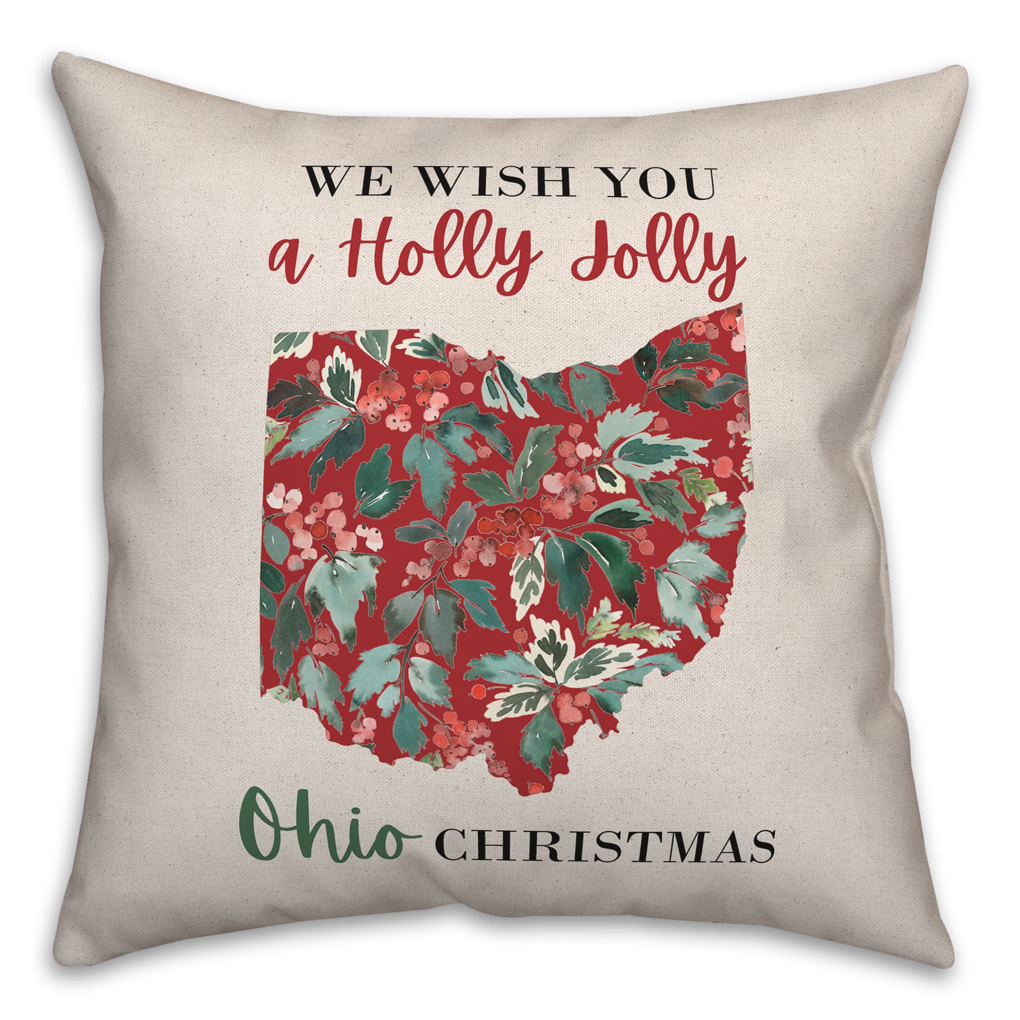 We Wish You a Holly Jolly Ohio Christmas Throw Pillow