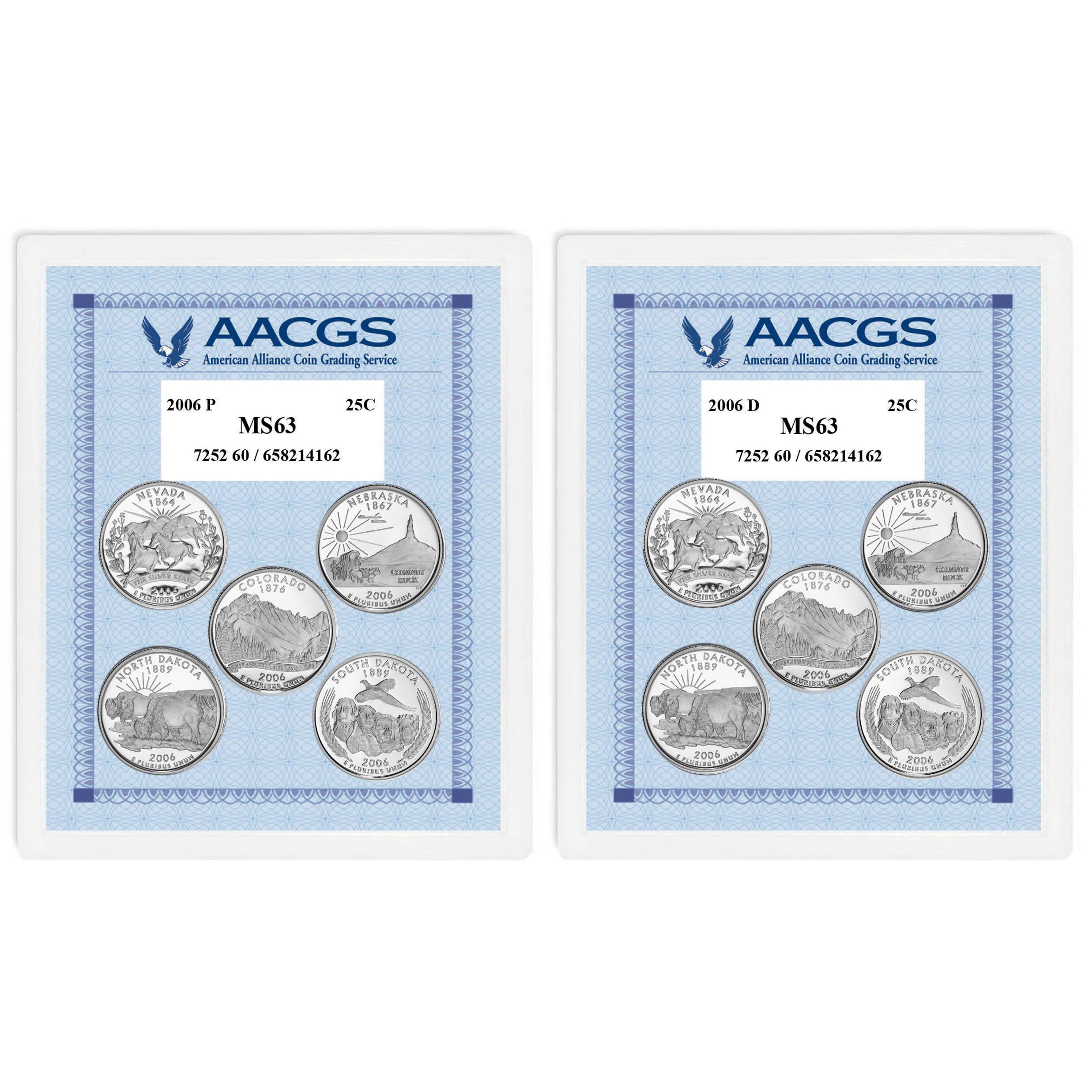 2006P & 2006D Statehood Quarters Graded MS63 Brilliant Uncirculated 