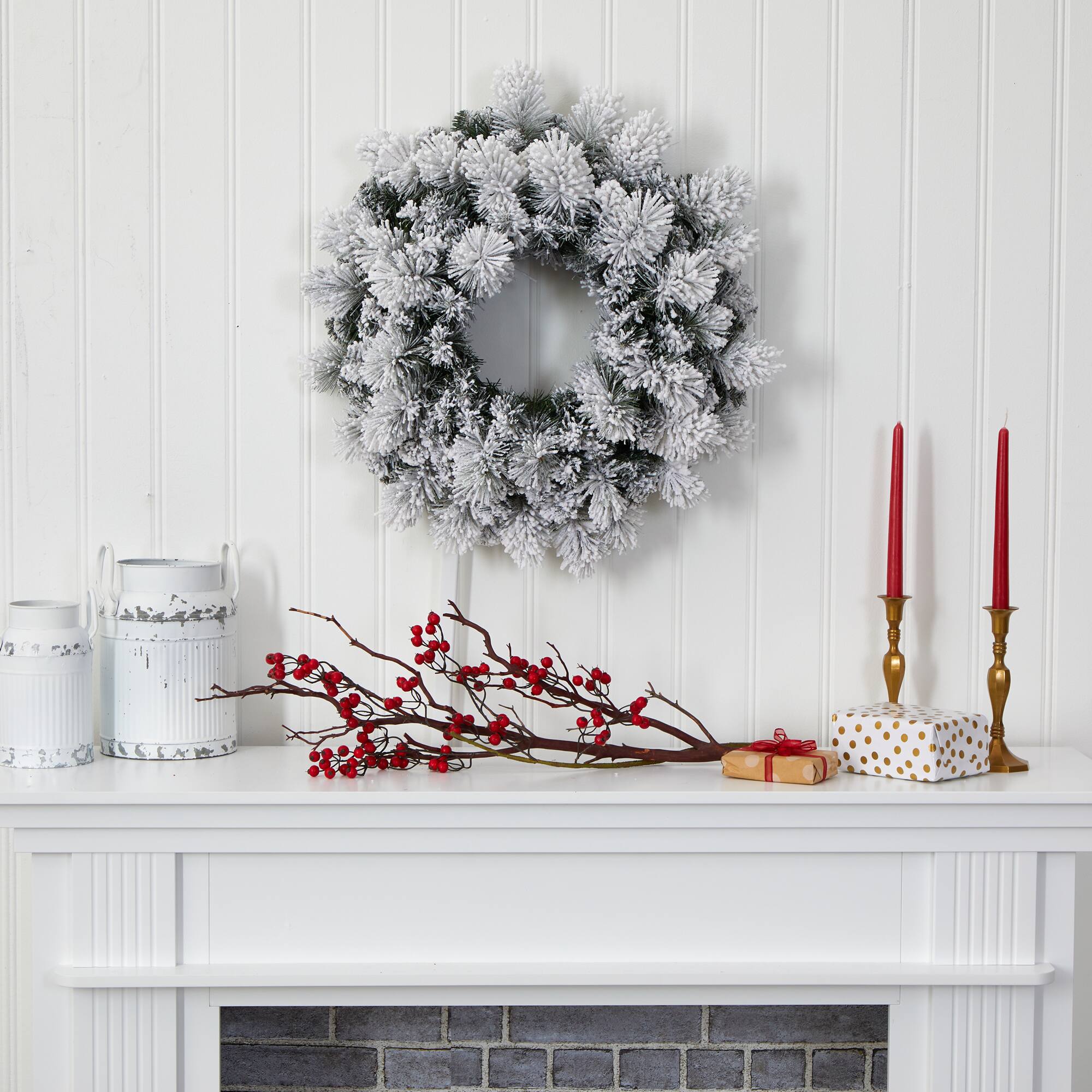 24&#x22; LED Flocked Christmas Wreath
