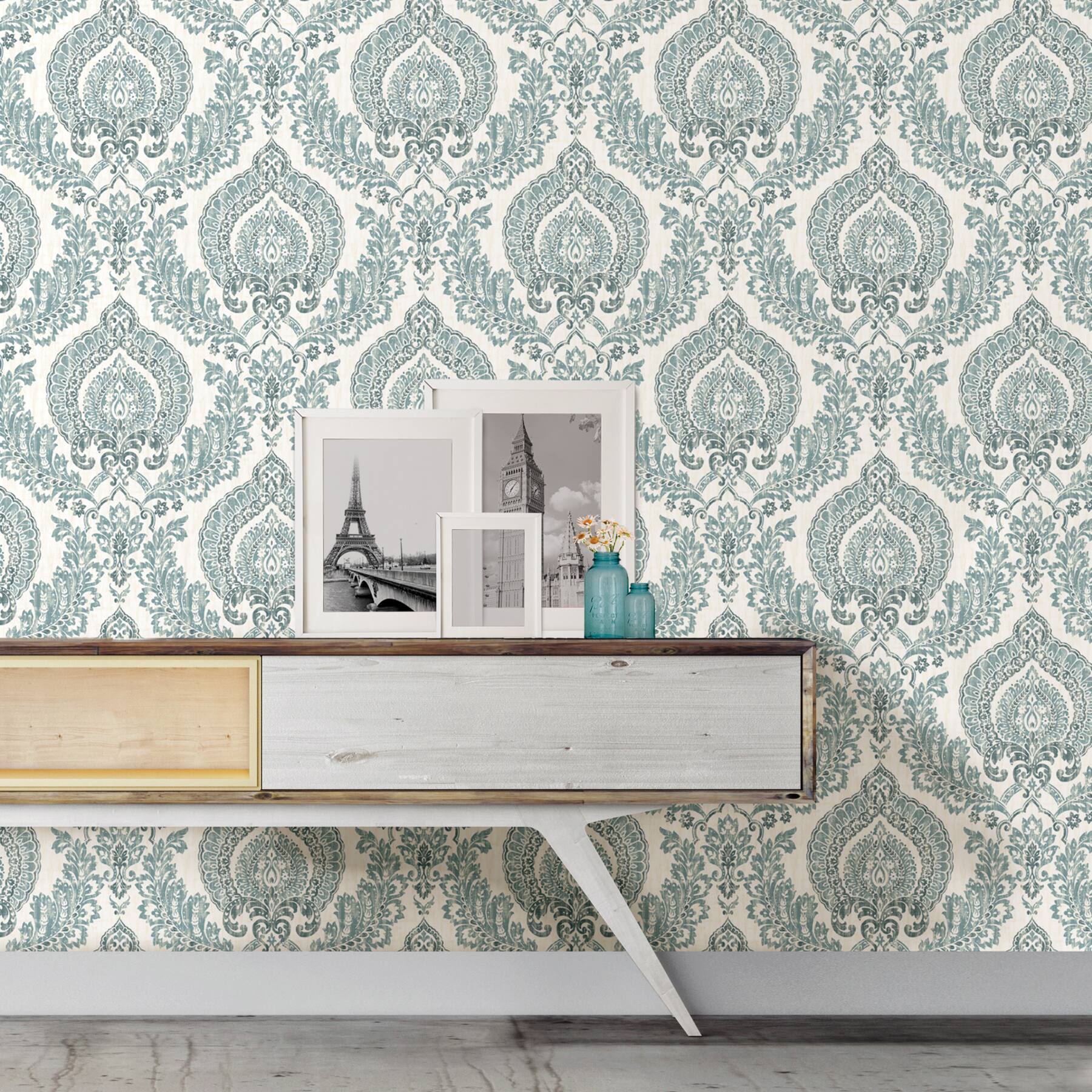 NuWallpaper Kensington Damask Blue Peel &#x26; Stick Wallpaper