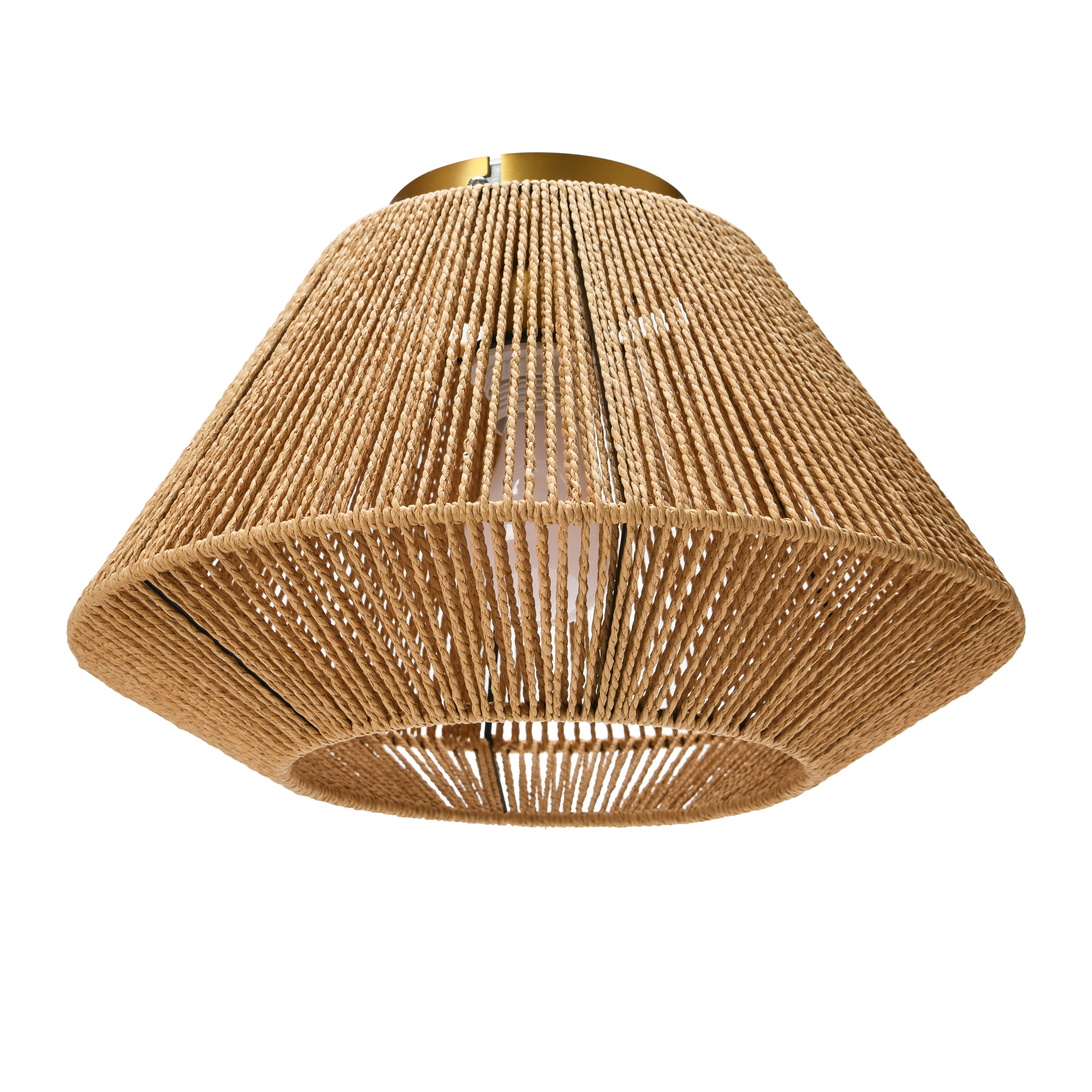 Hello Honey® 13.8" Coastal Ceiling Lamp with Natural Paper Rope Shade and Iron Base