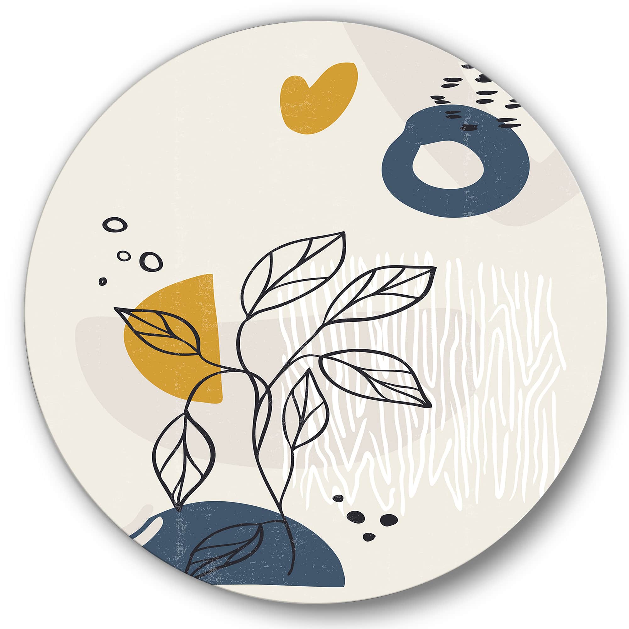 Designart - Vintage Boho Minimalistic Flowers II - Modern Metal Circle Wall Art