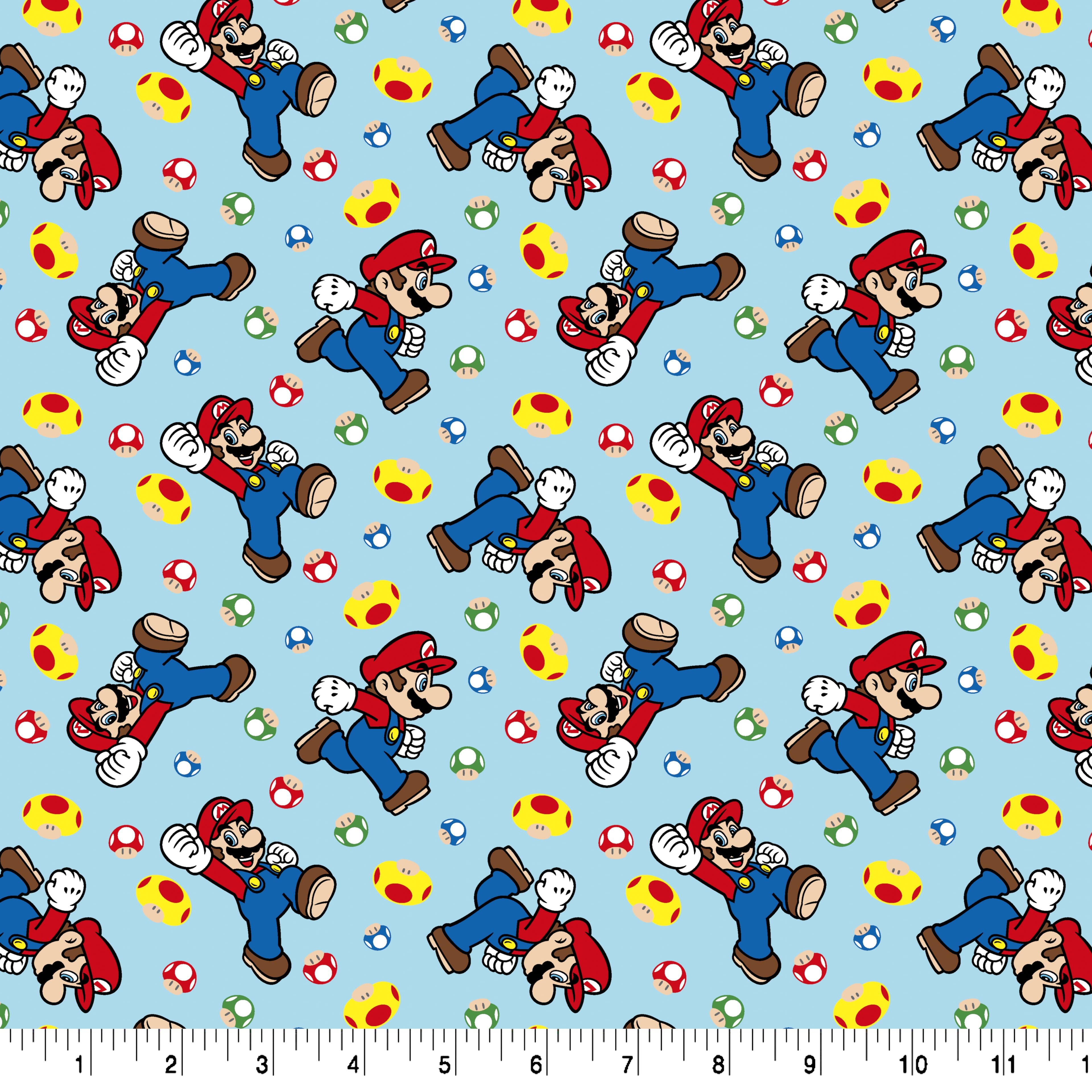 Nintendo® Mario Mushroom Light Blue Toss Cotton Fabric