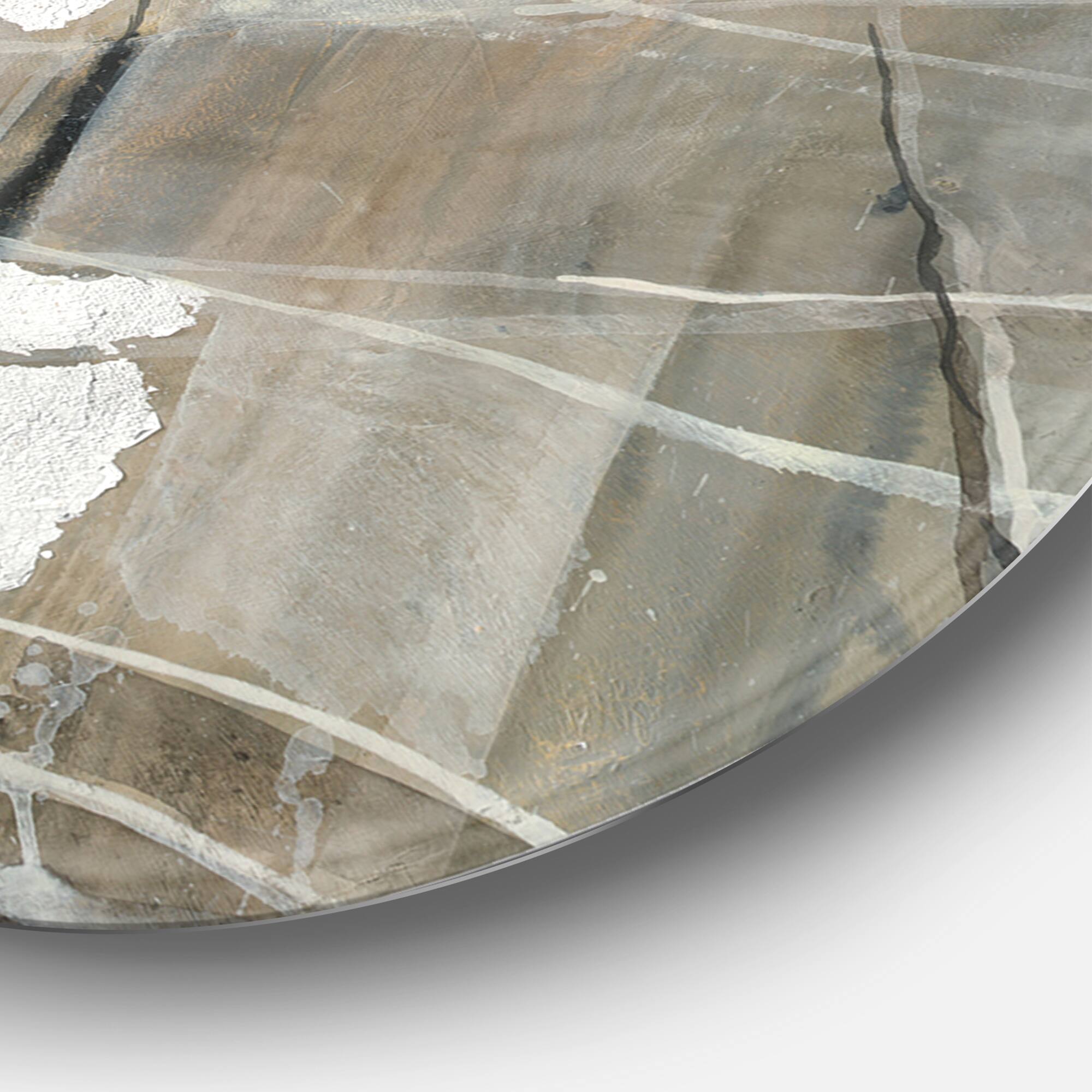 Designart - Grey Silver Geometric Composition - Geometric Metal Circle Wall Art