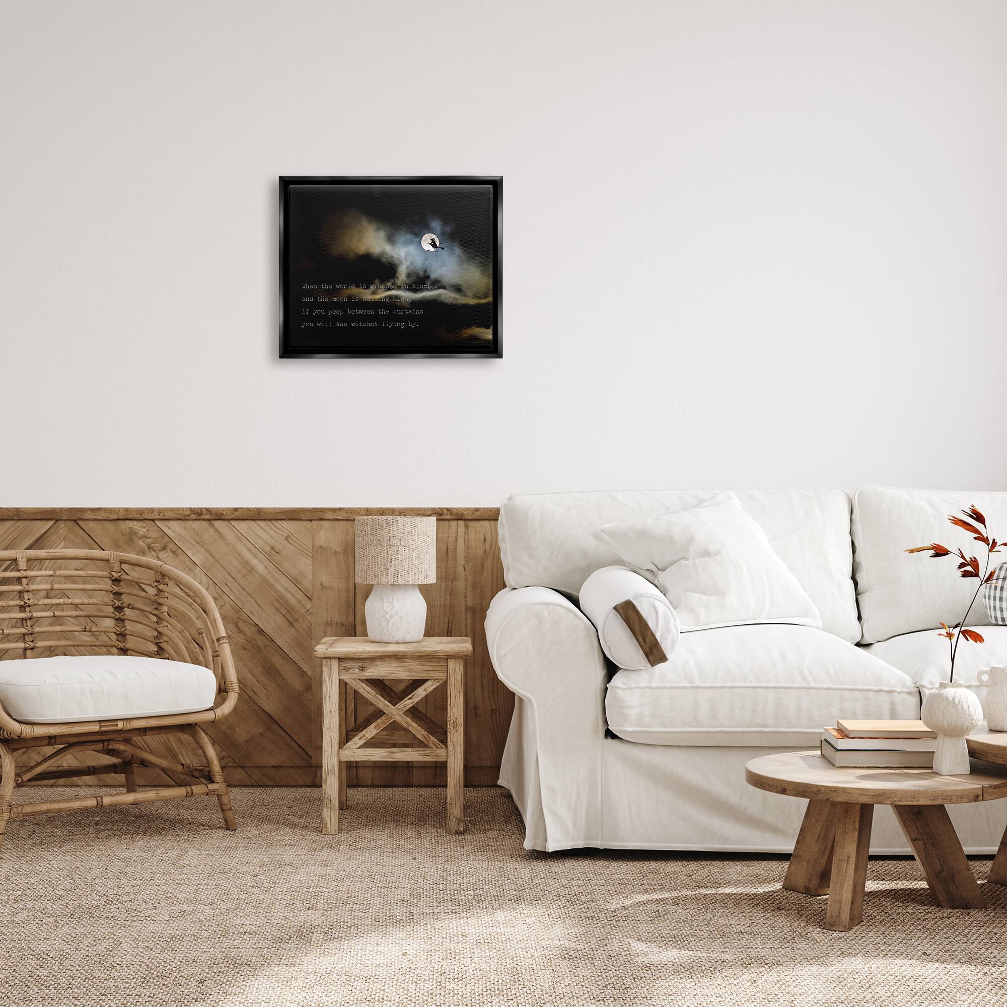 Stupell Industries Witch Flying By Moon Framed Floater Canvas Wall Art