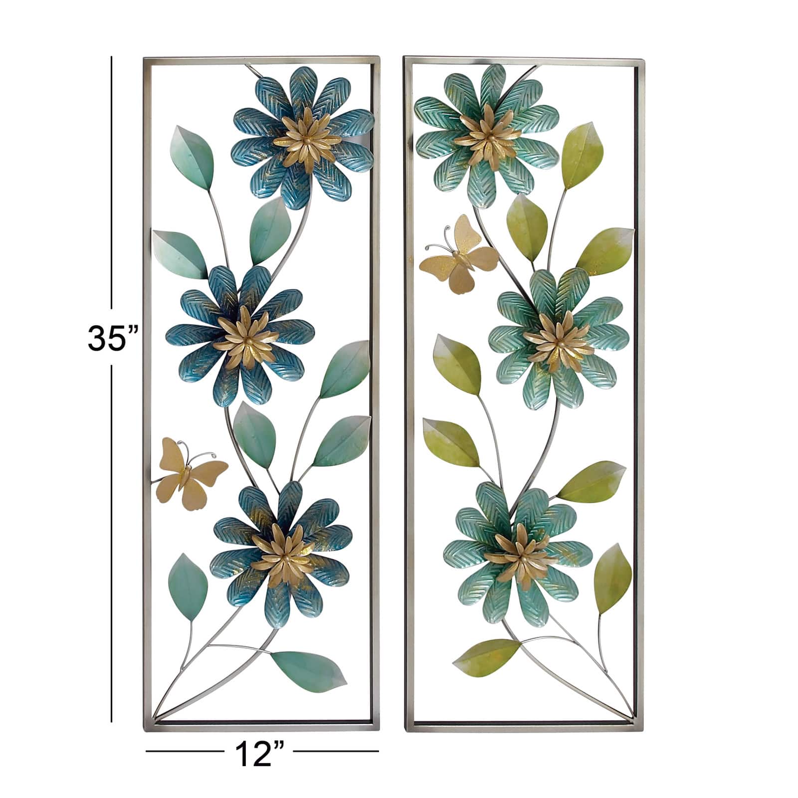 35&#x22; Green Metal Floral Wall D&#xE9;cor Set