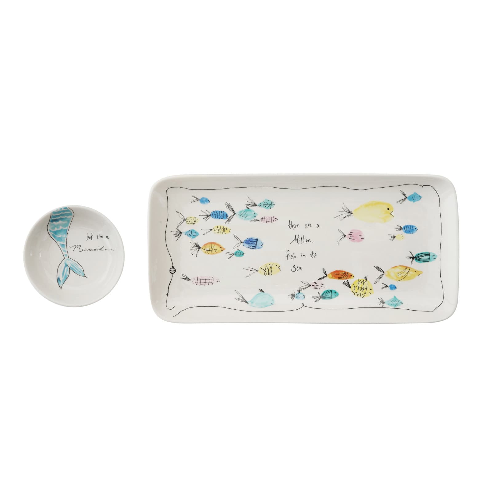 Fish in the Sea Stoneware Rectangular Plate &#x26; Bowl Set