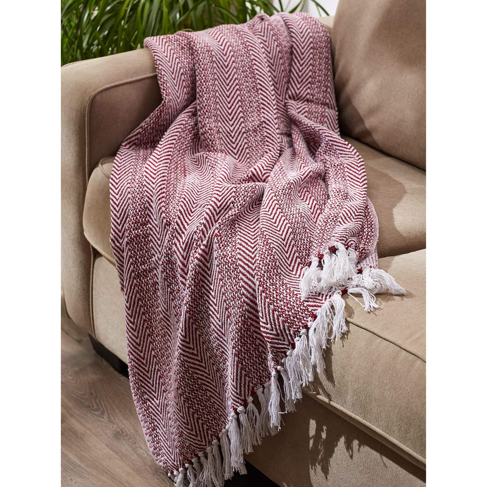 DII&#xAE; Barn Red Herringbone Stripe Throw