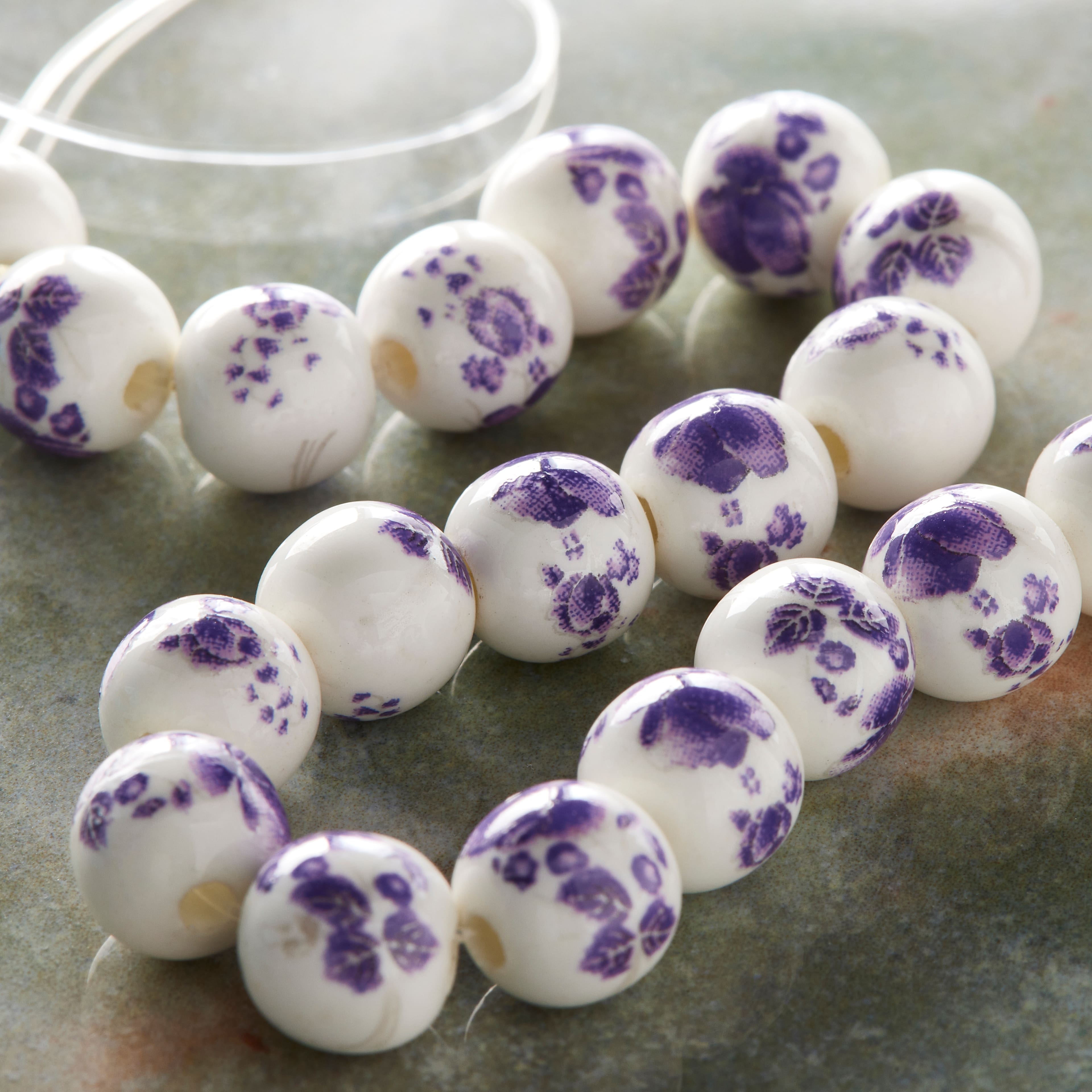 12 Pack: Amethyst Flower Ceramic Round Beads, 8mm by Bead Landing&#x2122;