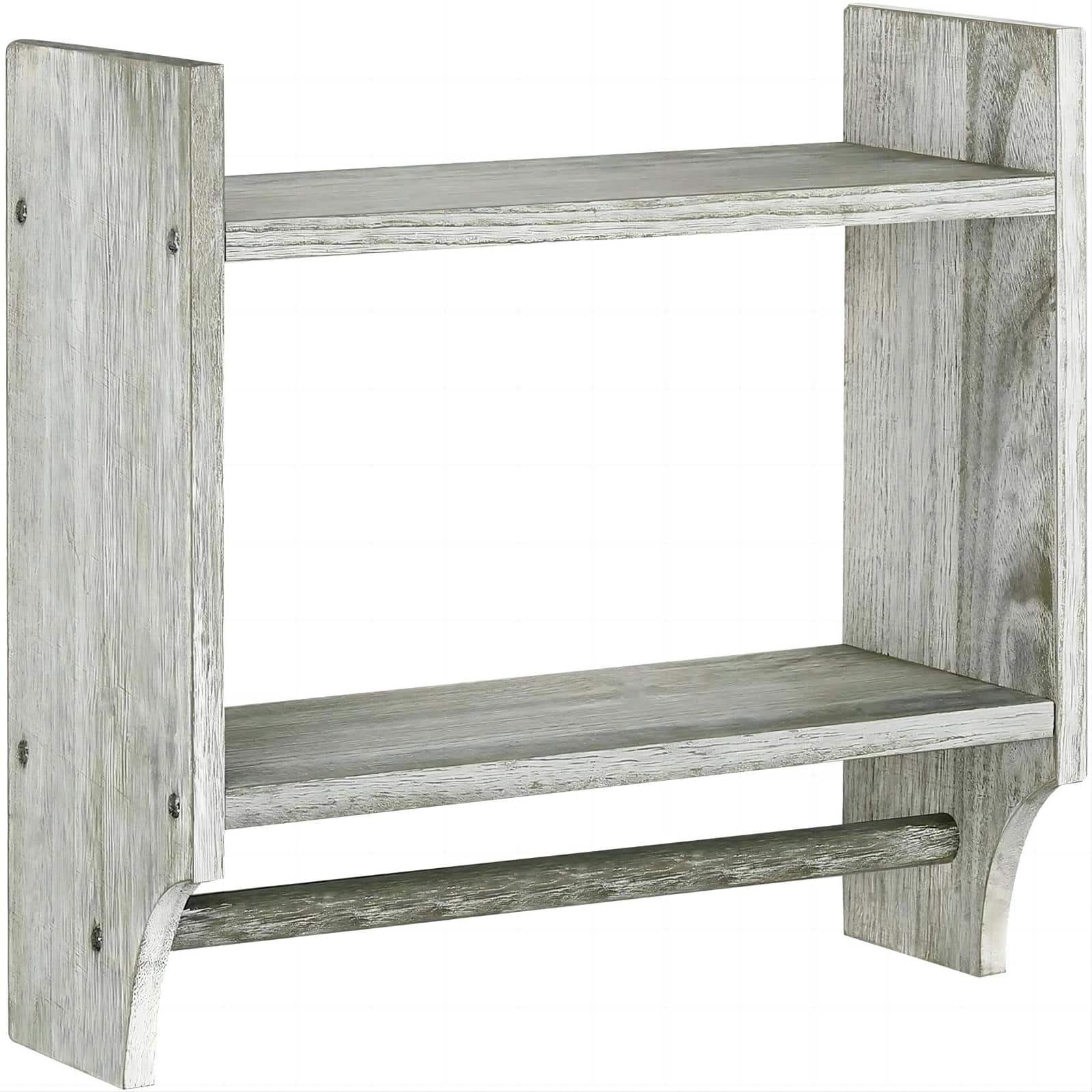 2-Tier Wood Wall Mounted Bathroom Shelf with Towel Rack