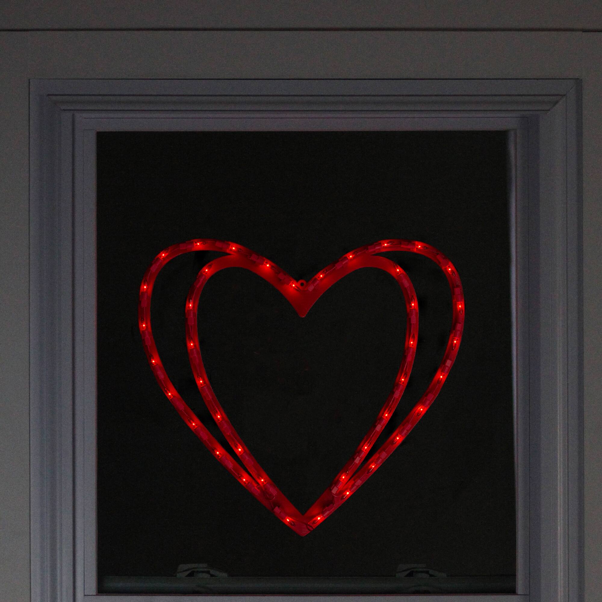 17&#x22; Pre-Lit Scarlet Red Double Heart Valentine&#x27;s Day Window Silhouette Decoration