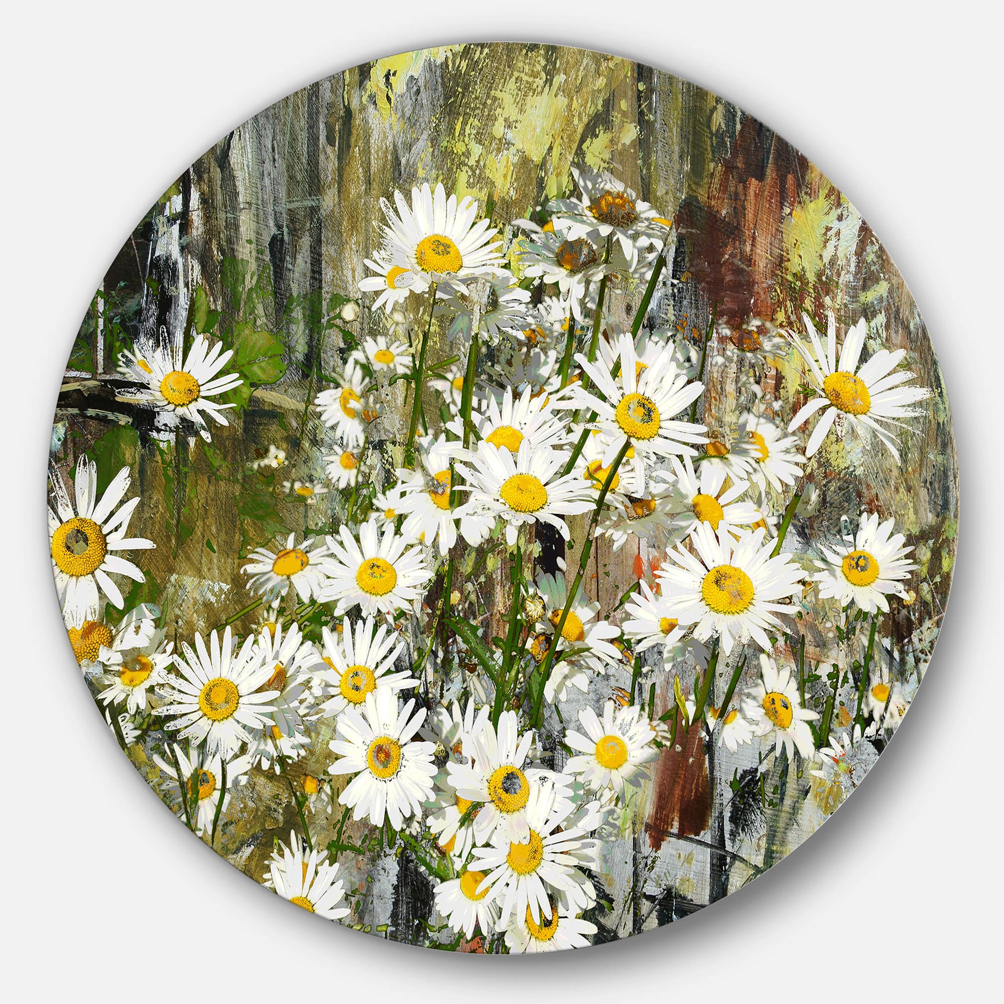 Designart - Daisies Flowers Under the Window&#x27; Floral Metal Circle Wall Art