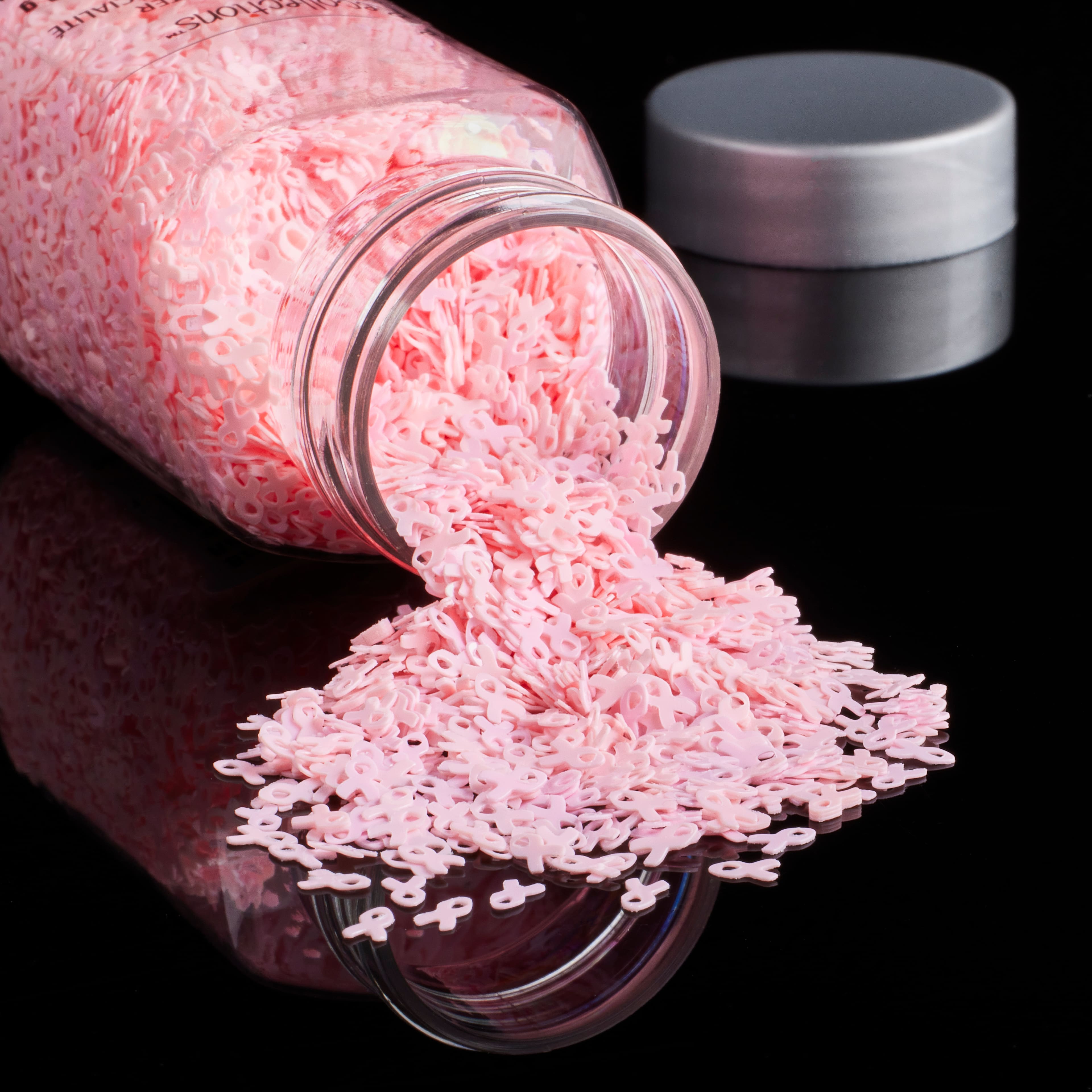 12 Pack: Breast Cancer Ribbon Polyester Glitter Shapes by Recollections™