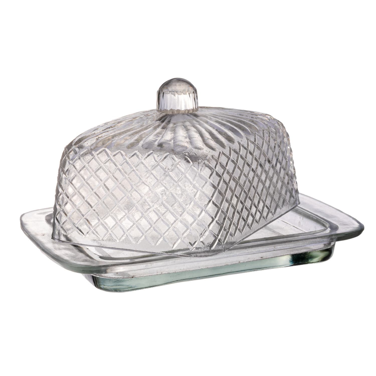 6.75&#x22; Clear Embossed Reclaimed Glass Butter Dish