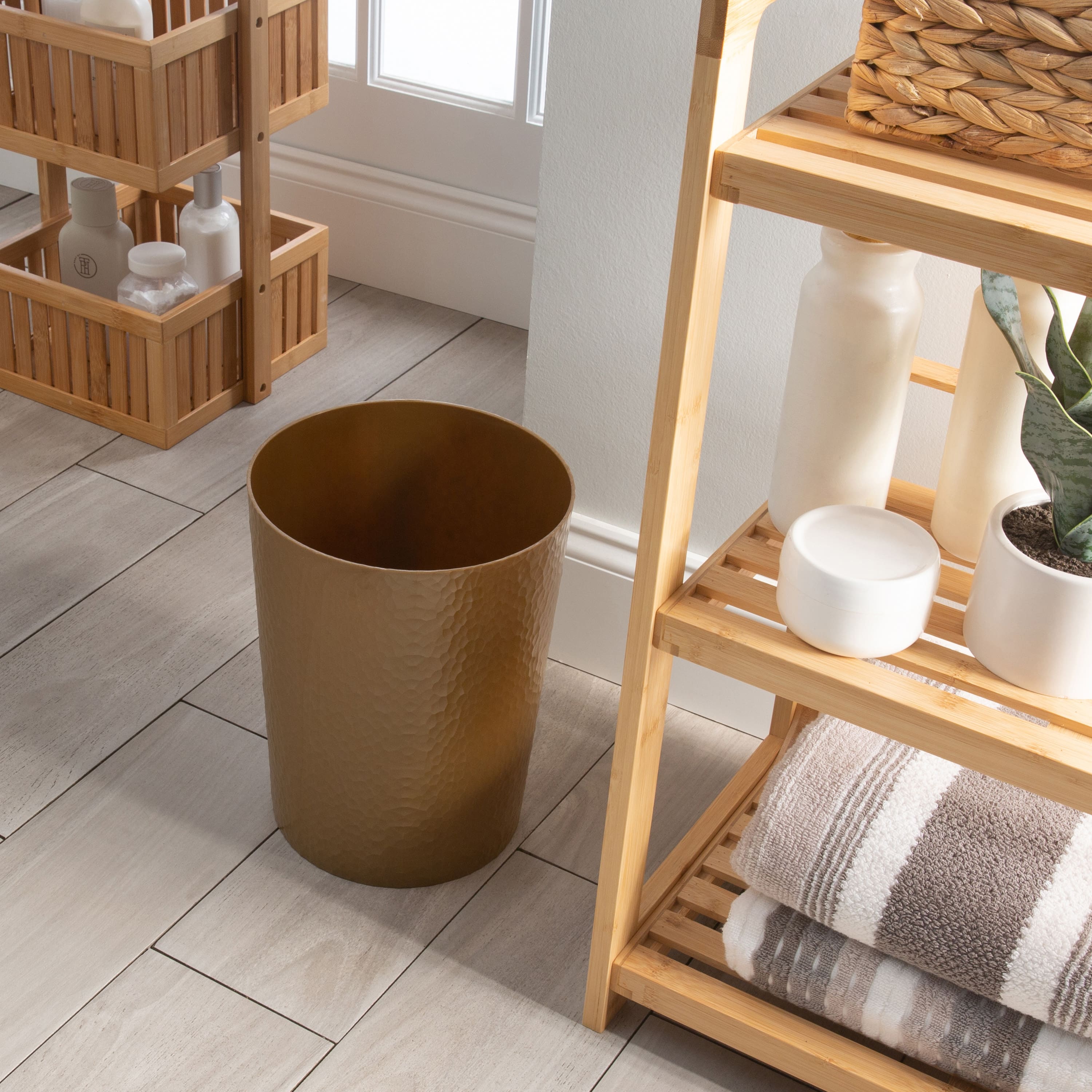 Bath Bliss Gold Hammered Textured Trash Can