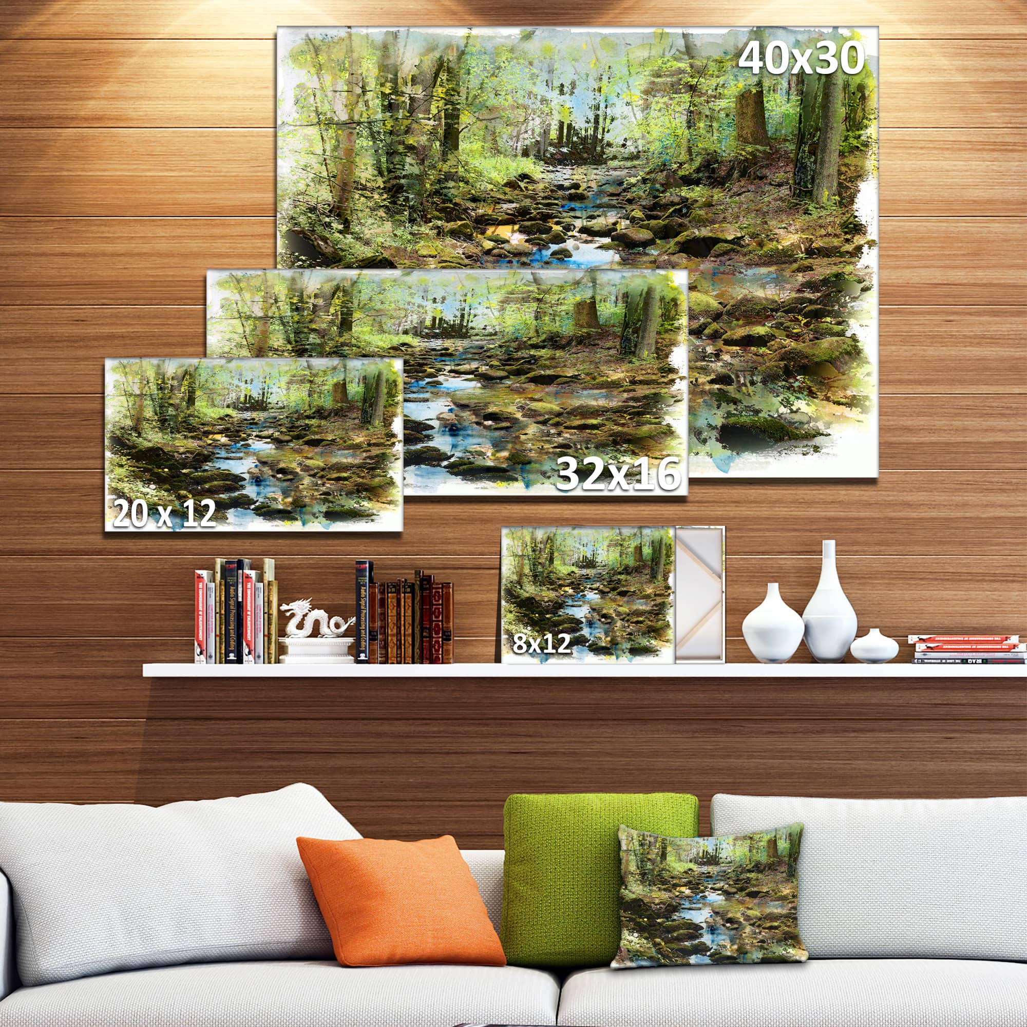 Designart - Stream in the Forest - Landscape Painting Canvas Print