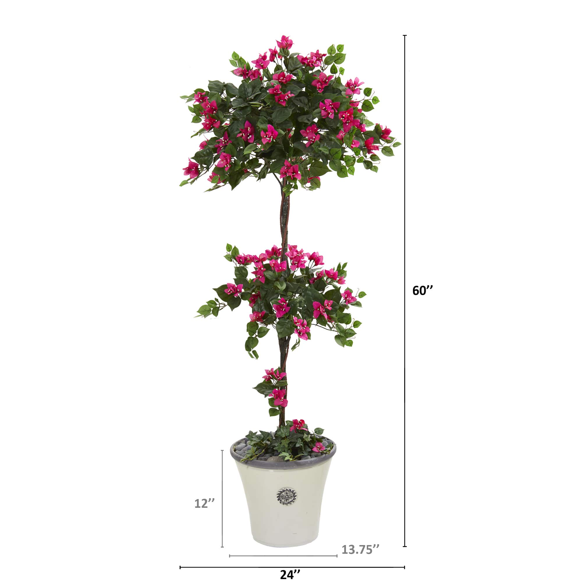 5ft. Pink &#x26; Green Bougainvillea Artificial Topiary Tree in Decorative Planter