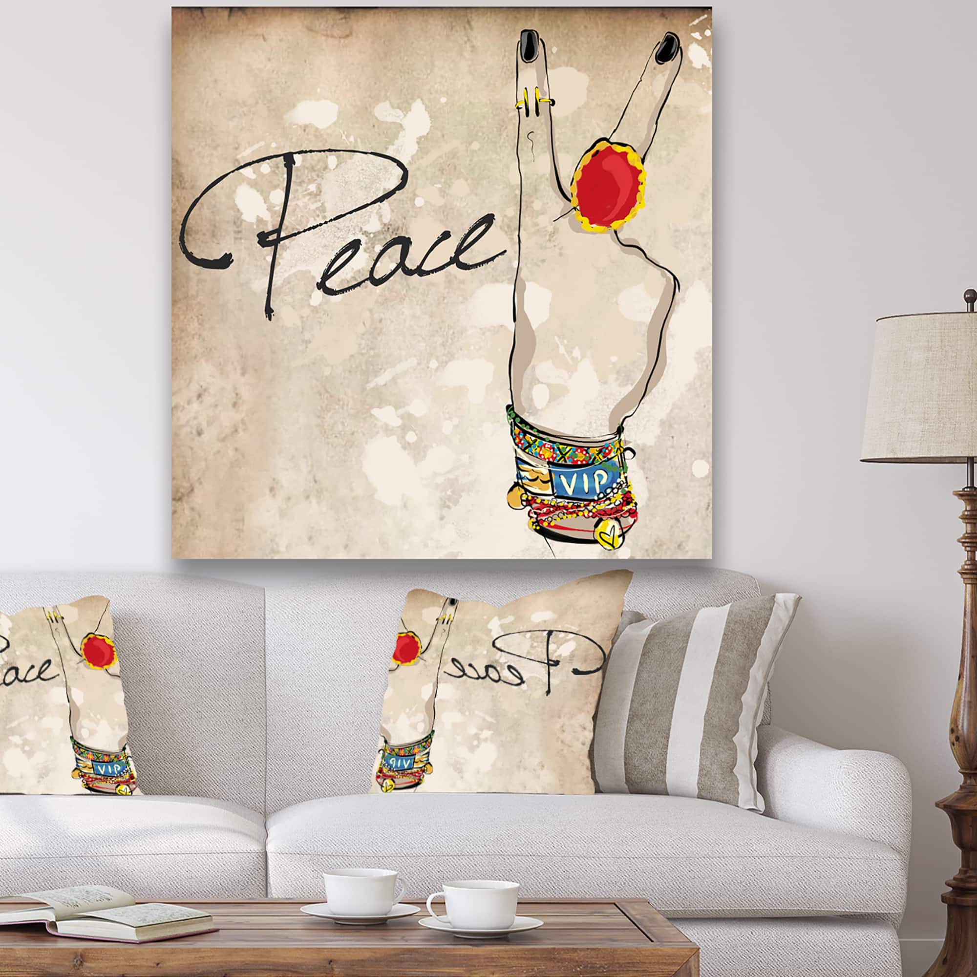 Designart - Gypsy Hippy Hand Peace - Cottage Canvas Wall Art