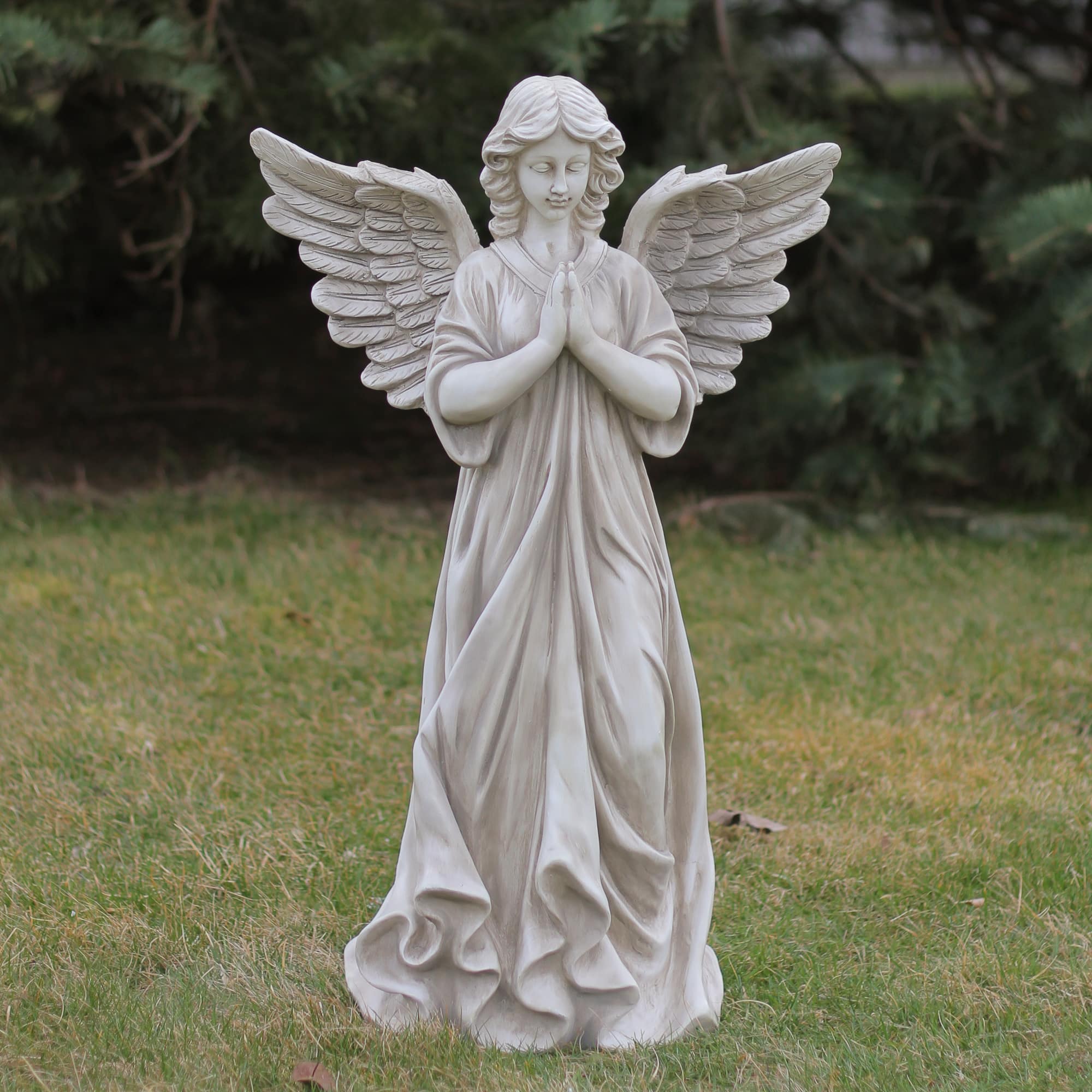 29.5" Angel Standing In Prayer Outdoor Garden Statue