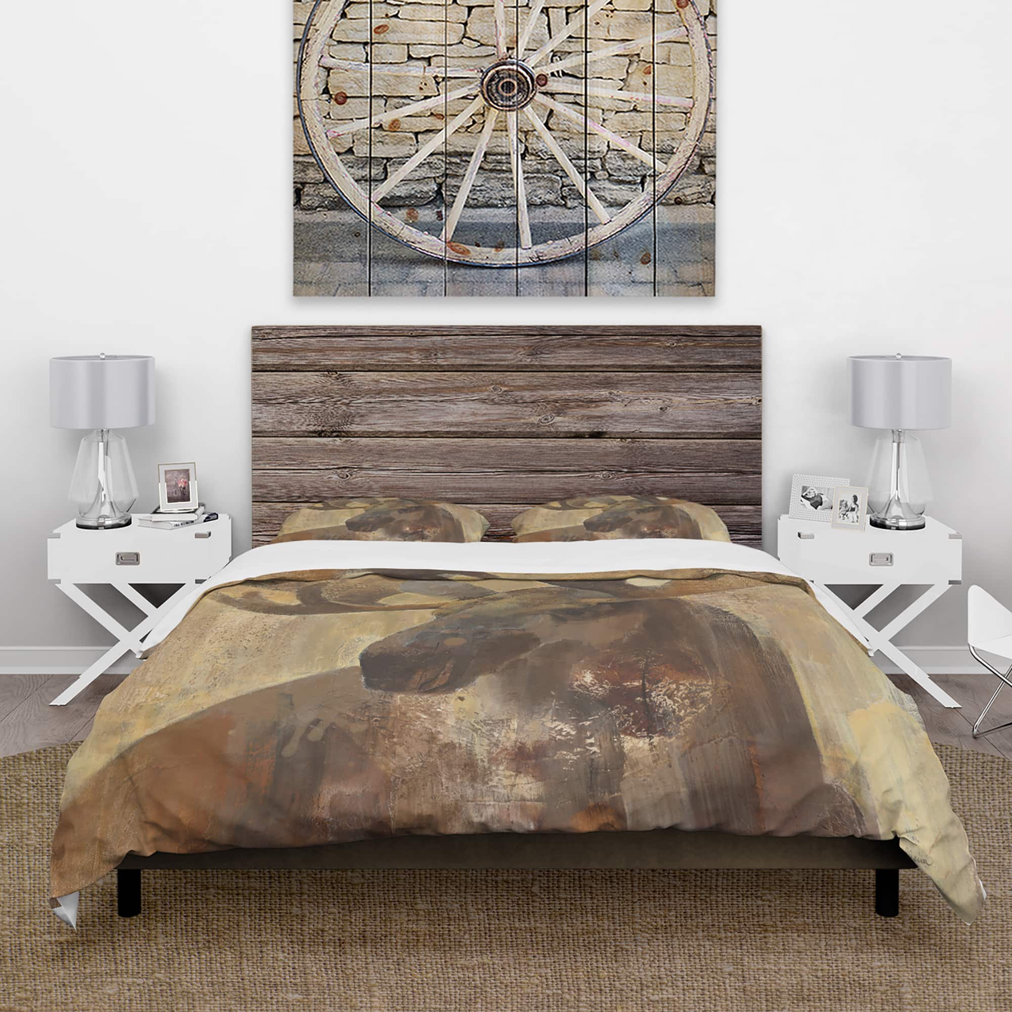 Designart &#x27;Into the Wild Gold Moose&#x27; Farmhouse Bedding Set - Duvet Cover &#x26; Shams