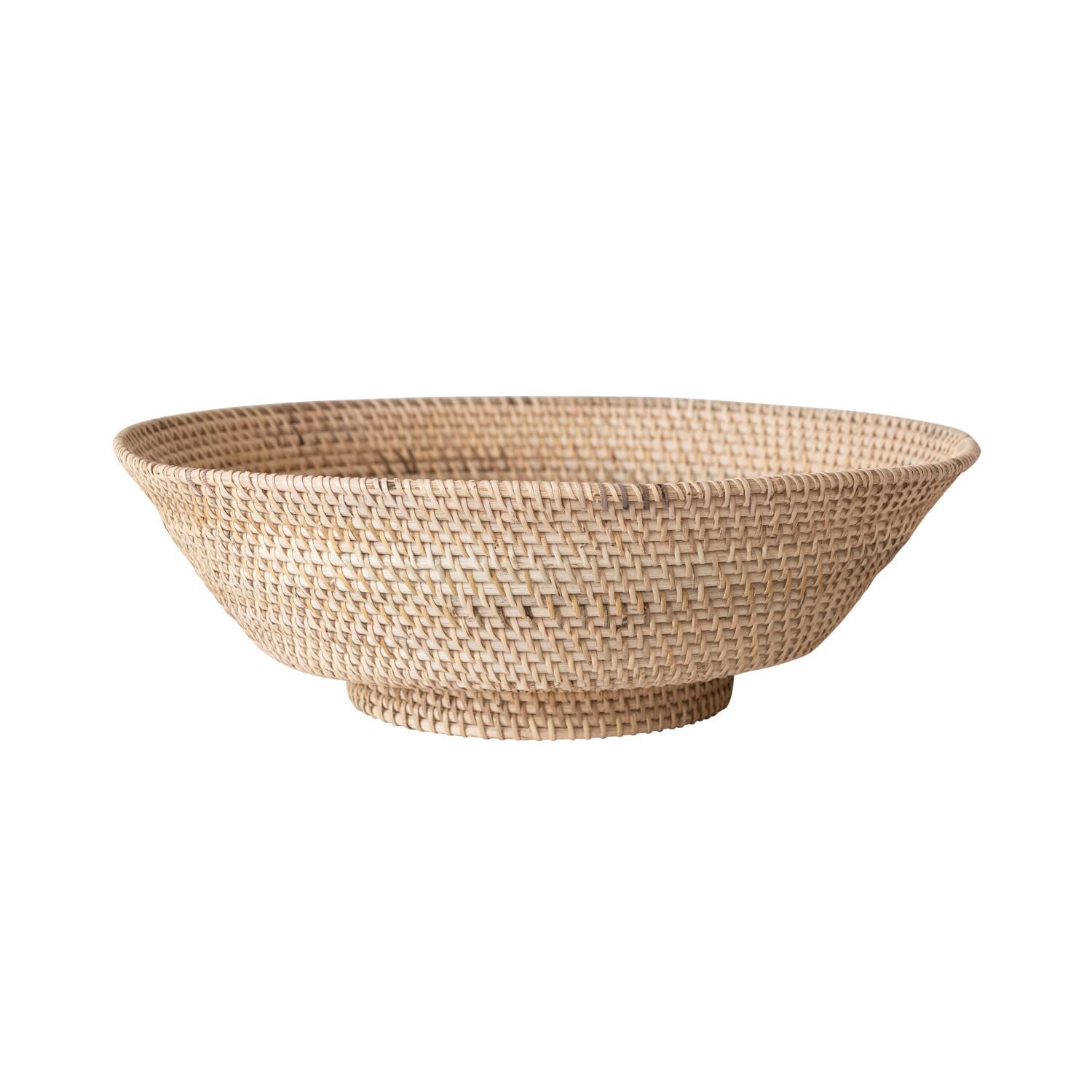 Hello Honey® 18" Natural Round Hand-Woven Rattan Footed Bowl