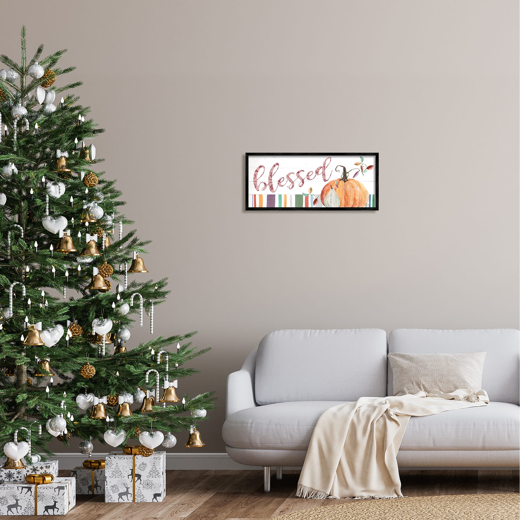 Stupell Industries Blessed Striped Festive Pumpkin Framed Giclee Art