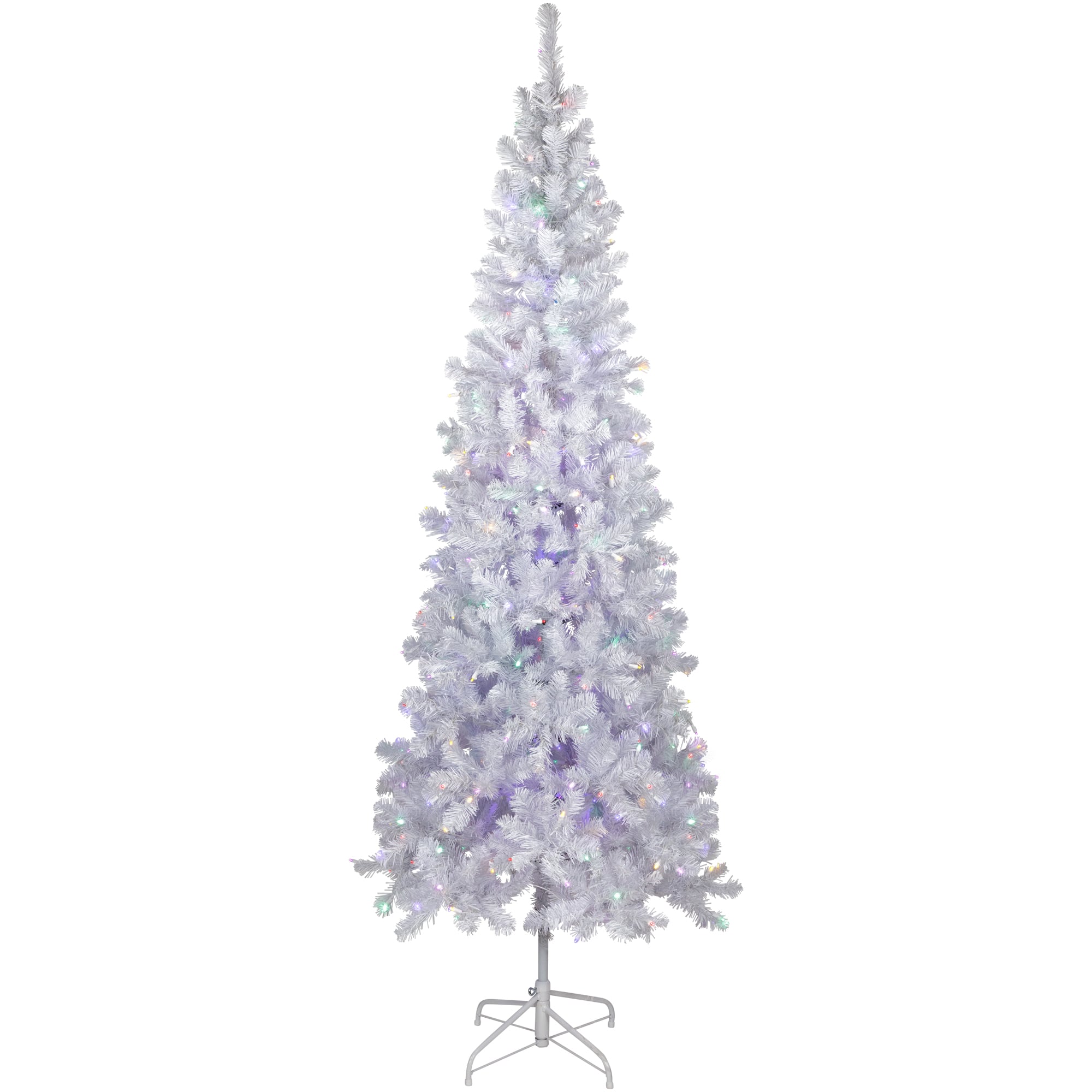 7.5ft. Pre-Lit White Winston Pine Pencil Artificial Christmas Tree, Multi LED Lights